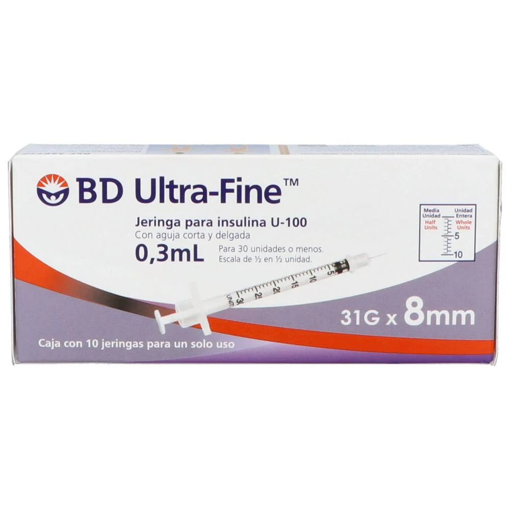 Jeringa 0.3 Ml Bd Insulina 31 X 8 Mm Con 10 Piezas