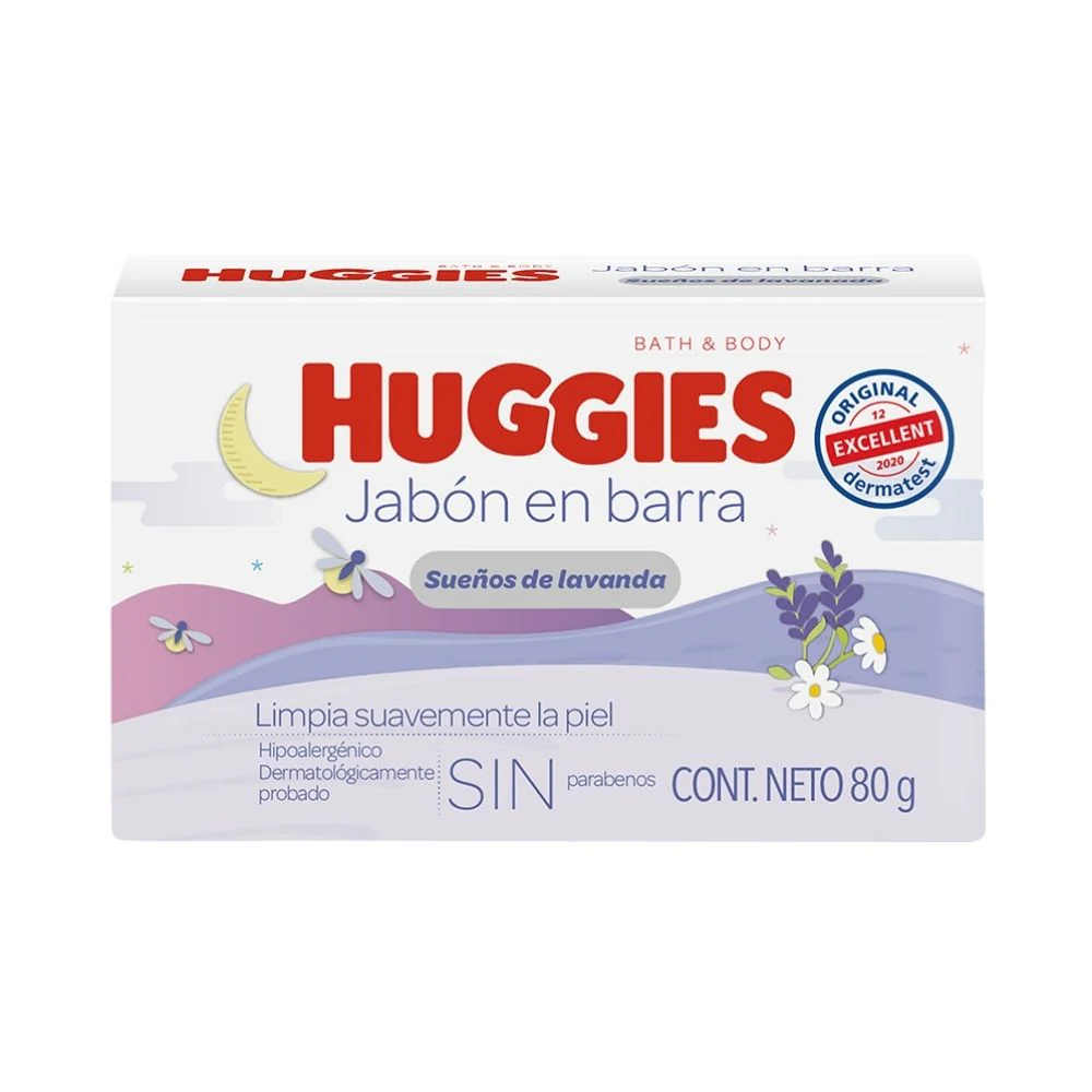 Jabon Huggies Sueños Lavanda En Barra 80 G