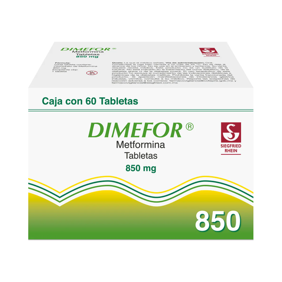 Dimefor 850 Mg - Caja Con 60 Tabletas (Metformina)