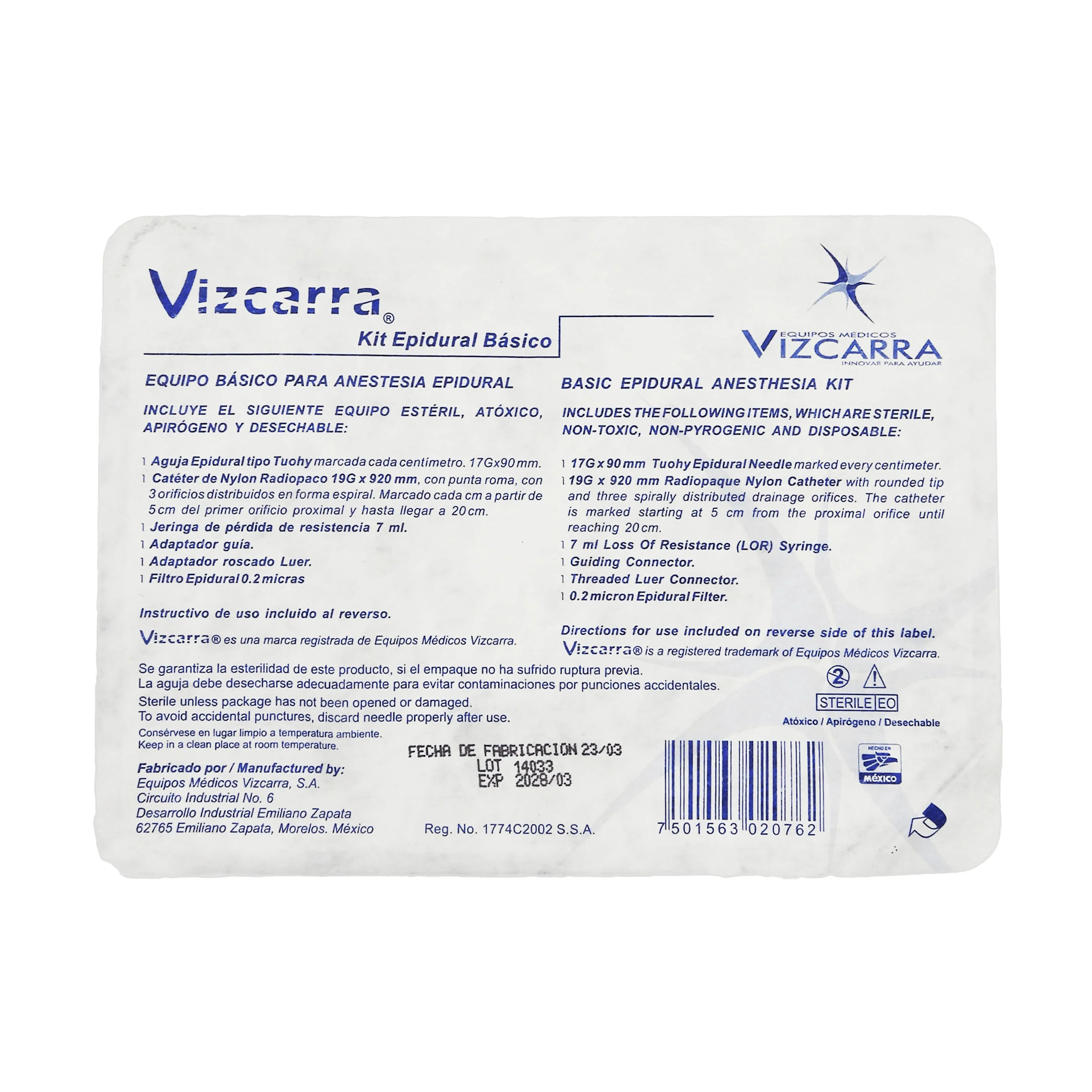 Equipo De Anestesia/Bloqueo Epidural Basico Vizcarra