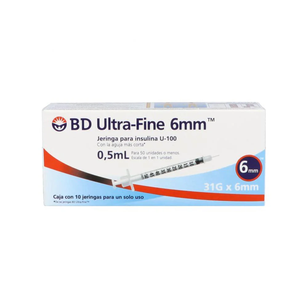 Jeringa Insulina 0.5 Ml 31 G X 6 Mm Con 10 Piezas