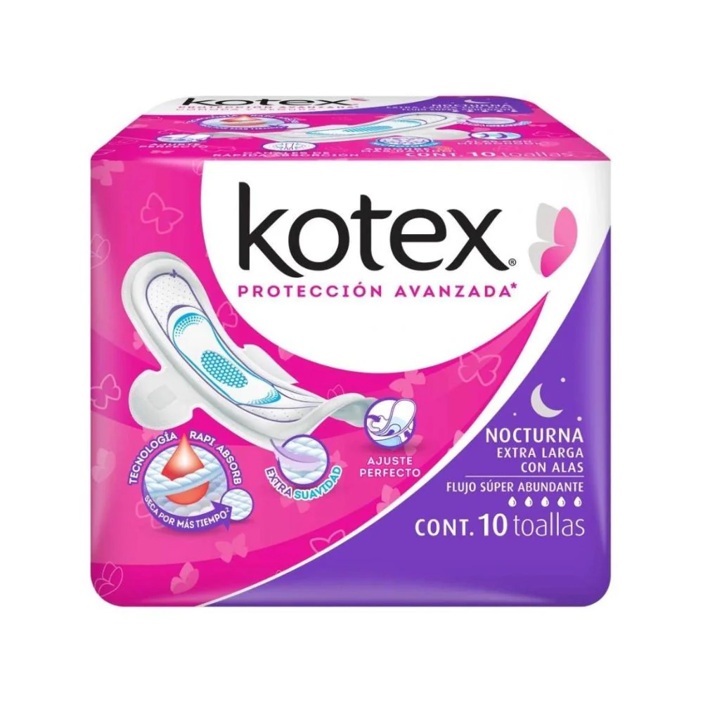 Toallas Sanitarias Kotex Maxi Flujo Abundante Con Alas Con 10 Piezas