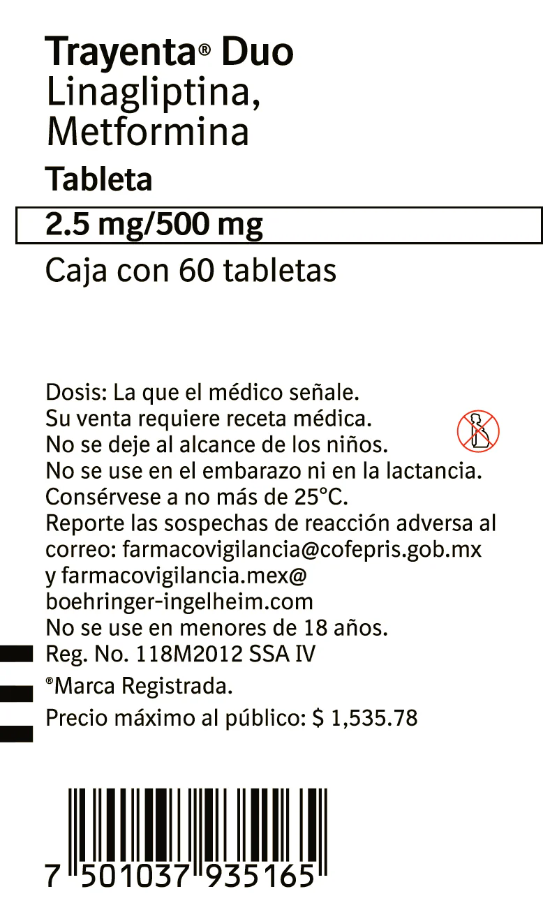 Trayenta Duo 2.5/500 Mg Con 60 Tabletas - Image 2