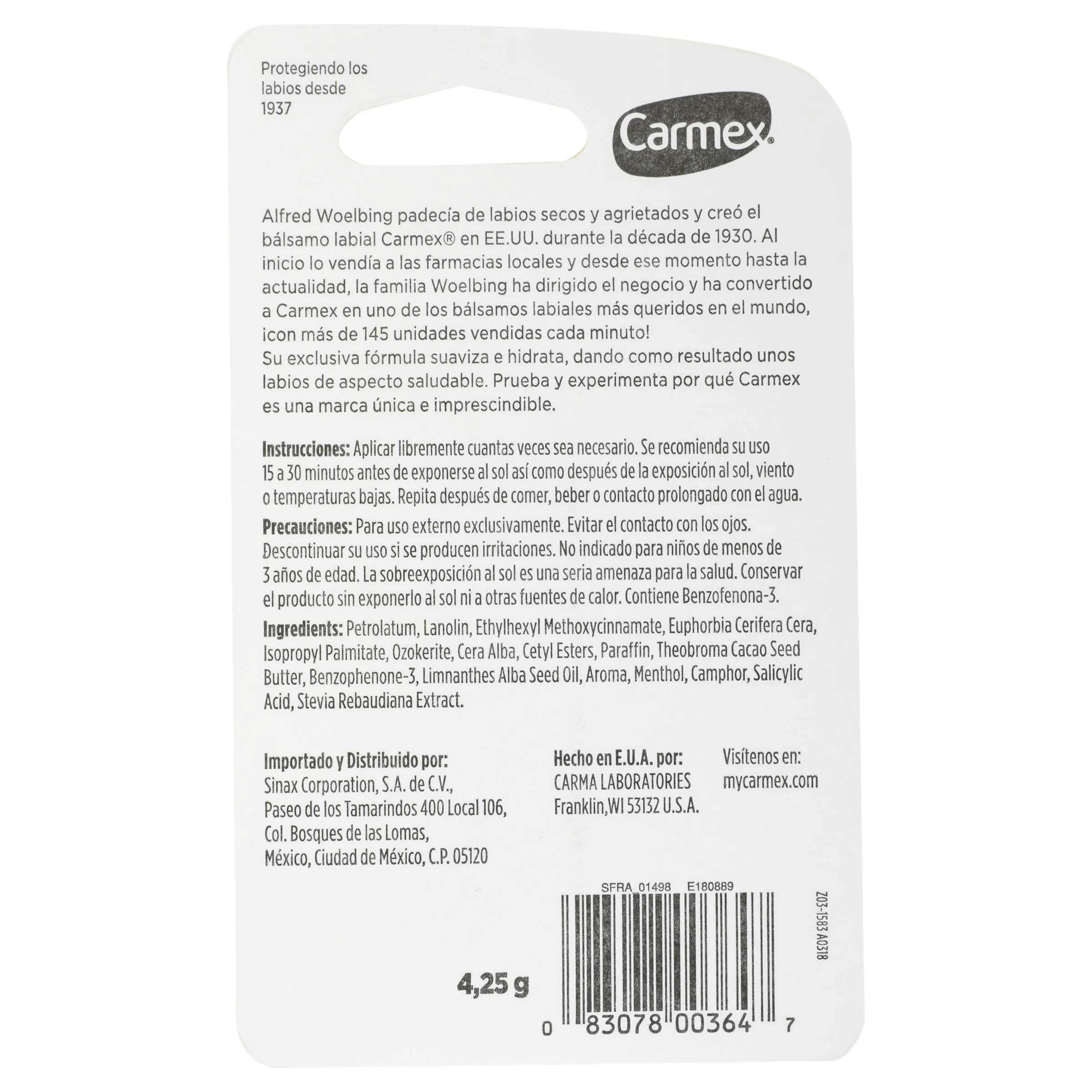 Protector Labial Carmex Cza Fps15 Stick 4.25 G