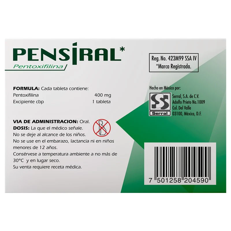 Pensiral (Pentoxifilina) 400 Mg Con 30 Tabletas Liberacion Prolongada - Image 6