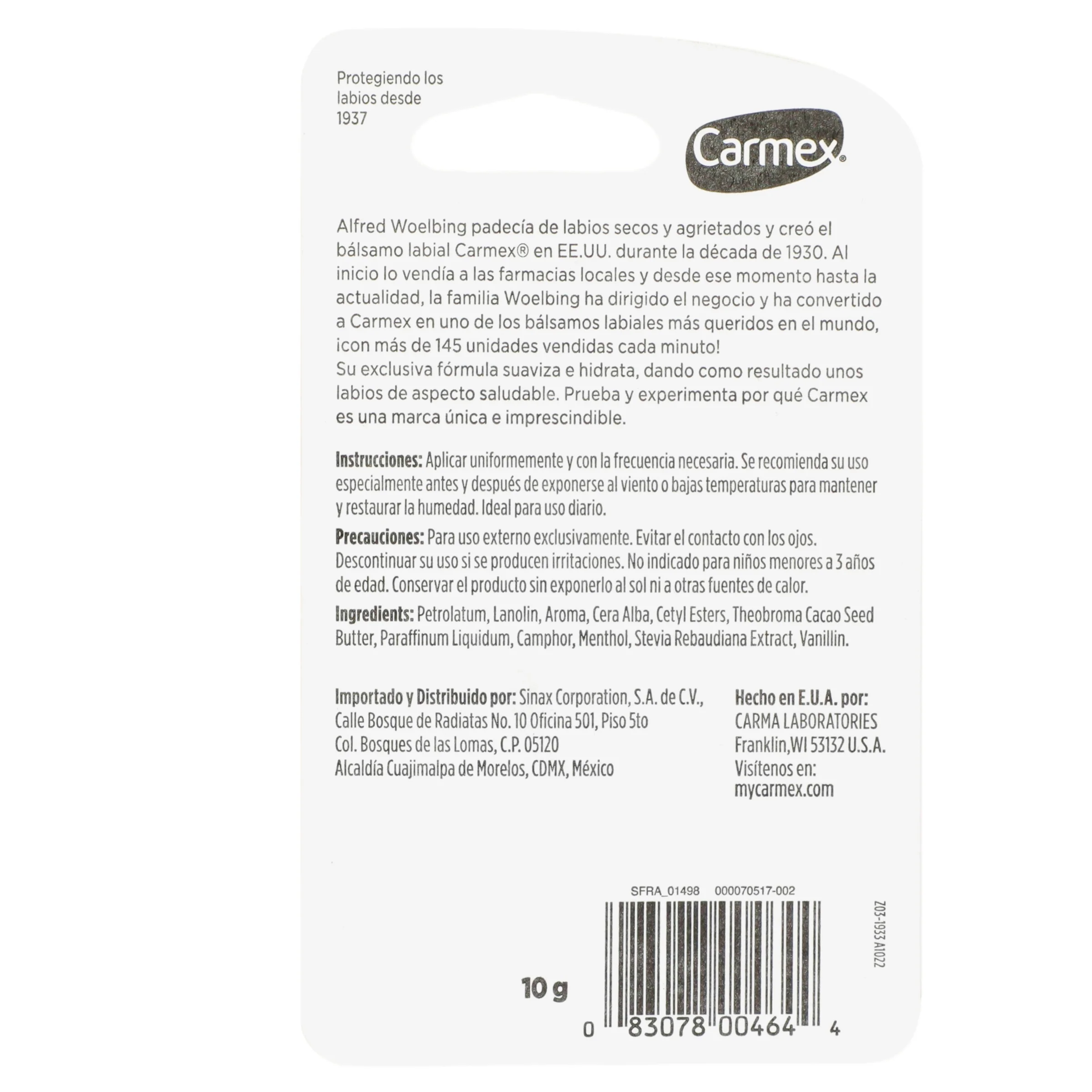 Protector Labial Carmex Fresa Tubo O 10 G