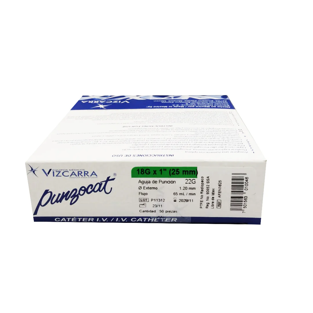 Punzocat 18 G Cateter Vizcarra Caja Con 50 Piezas