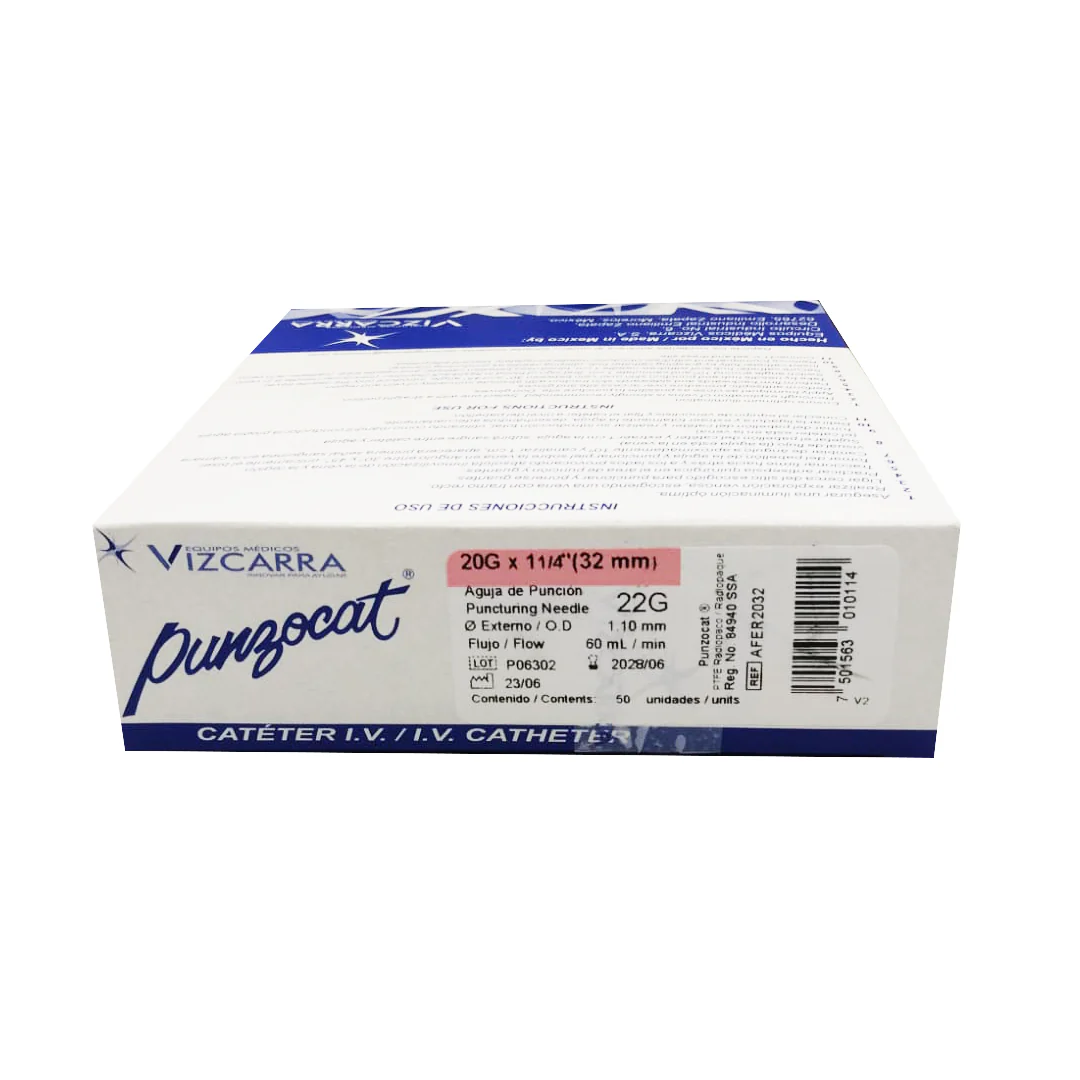 Punzocat 20 G Cateter Vizcarra Caja Con 50 Piezas