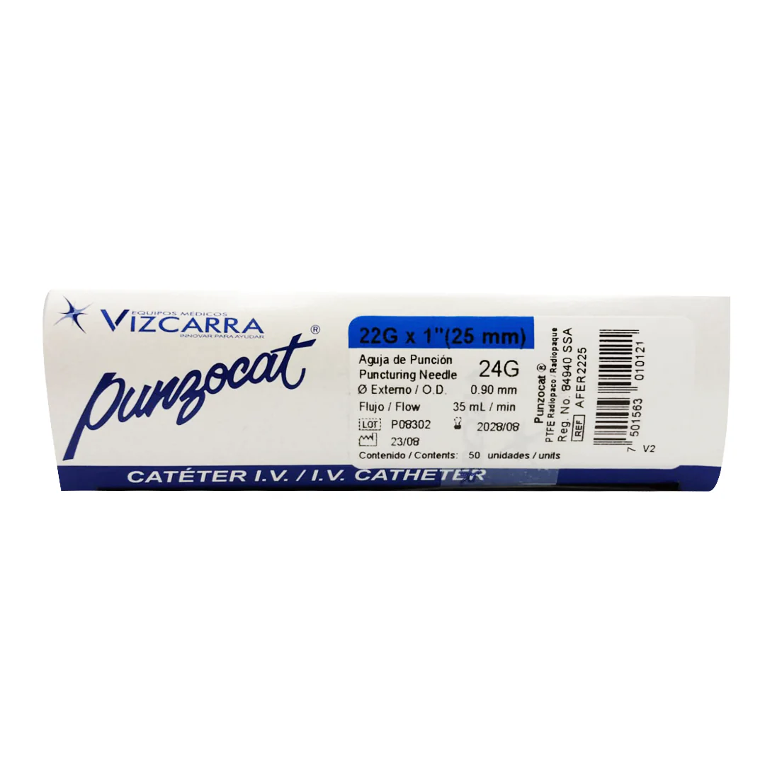 Punzocat 22 G Cateter Vizcarra Caja Con 50