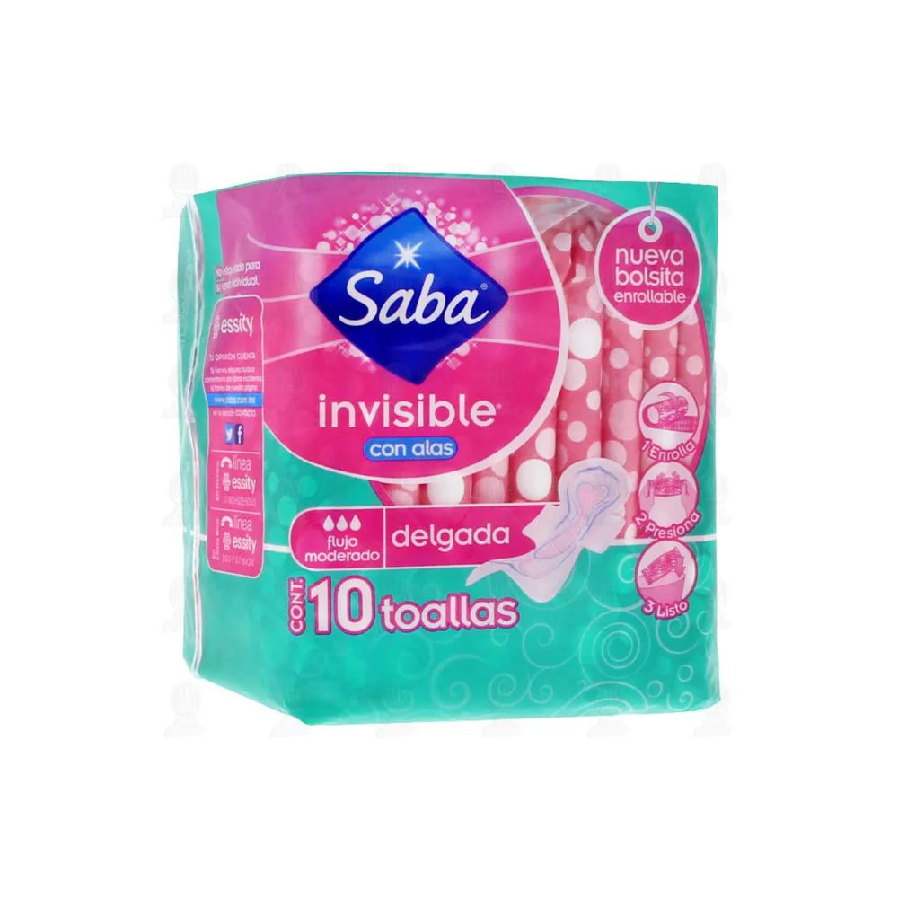 Toallas Sanitarias Saba Invisible Con Alas 10 Piezas