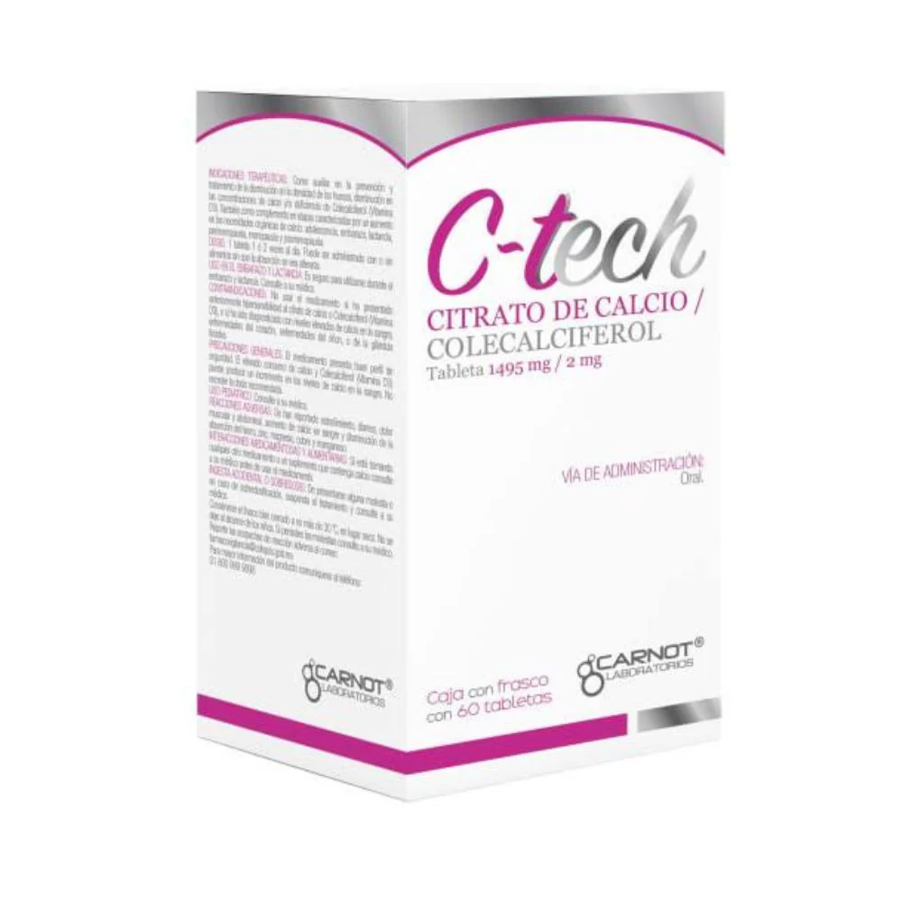 C-Tech (Citrato De Calcio) 1495 2 Mg Frasco Tabletas 60