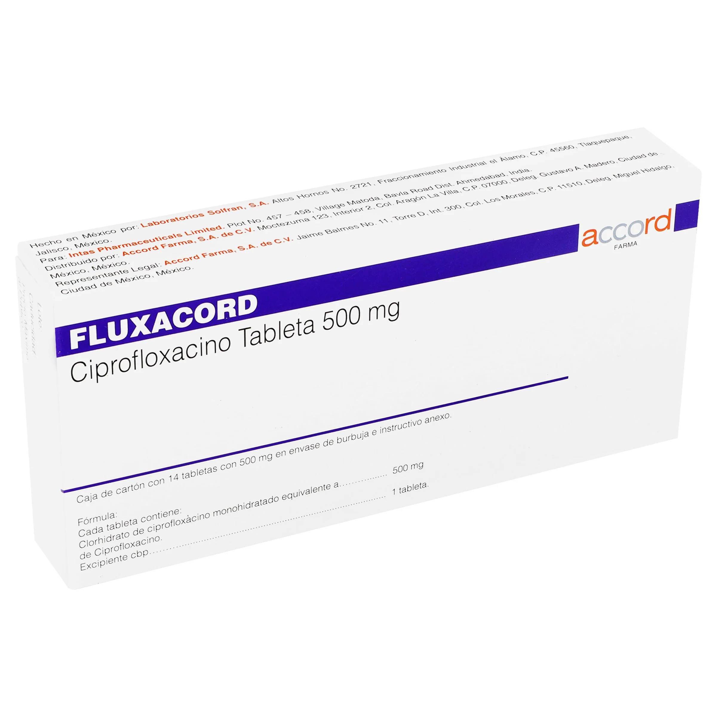 Fluxacord (Ciprofloxacino) 500 Miligramos C/14 Tabletas Dic23-Plvi 5% - Image 2