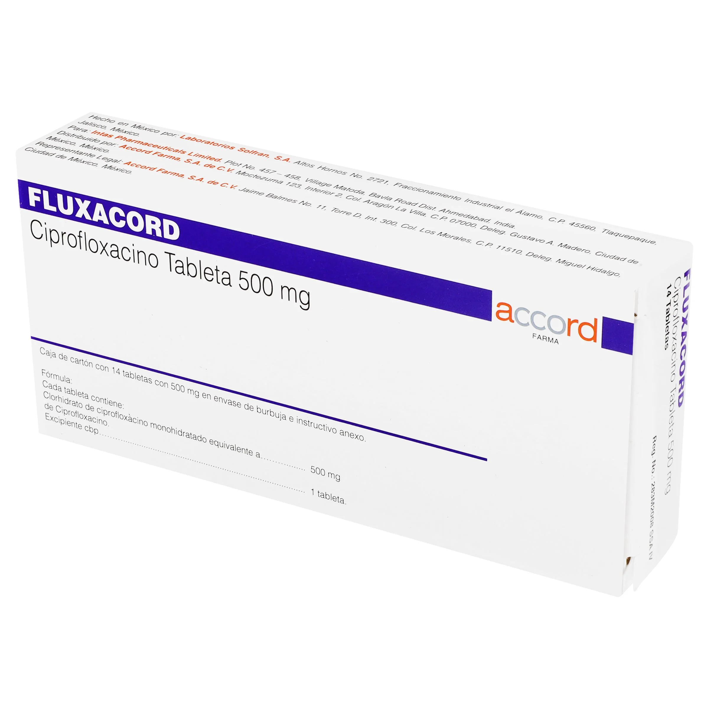 Fluxacord (Ciprofloxacino) 500 Miligramos C/14 Tabletas Dic23-Plvi 5% - Image 3