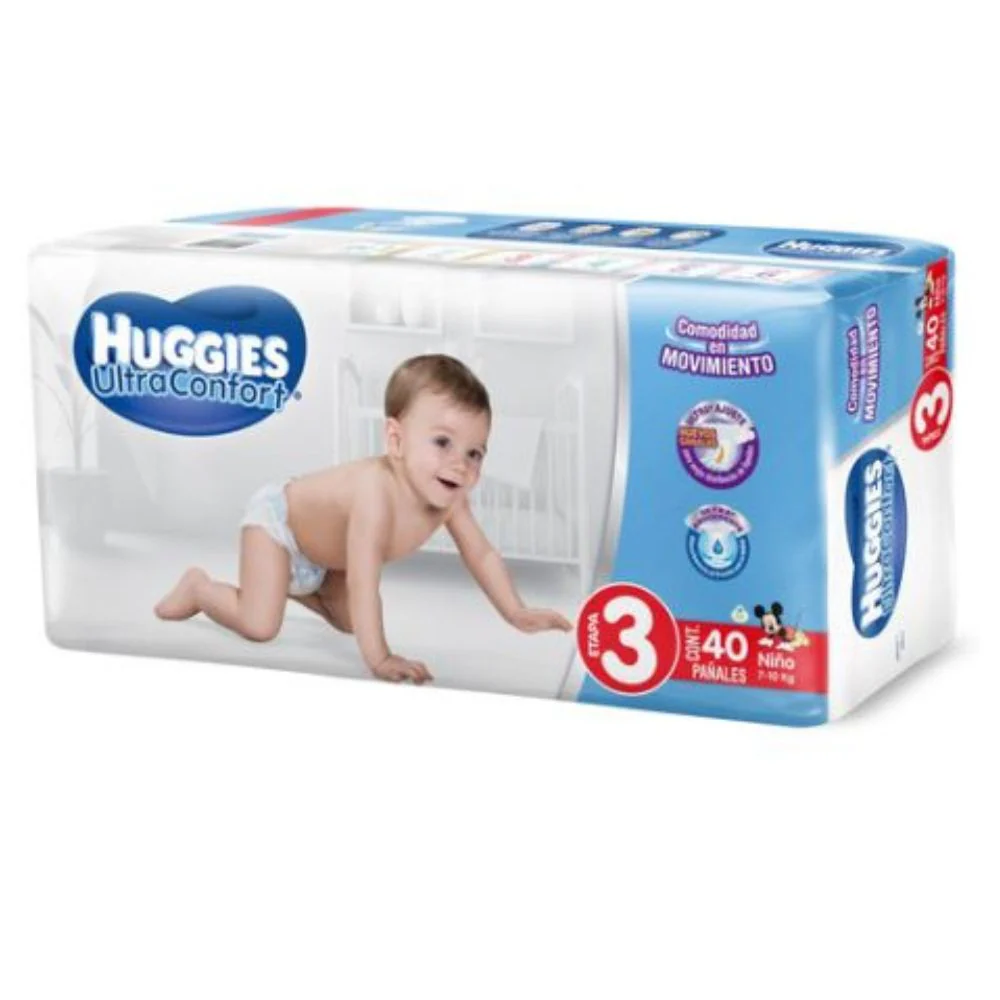 Pañal Huggies Ultraconfort Etapa 3 Niño Con 40