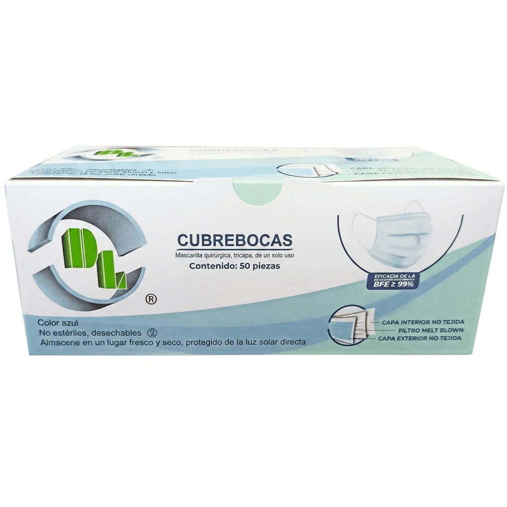 Cubre Bocas Termosellado Azul Con 50 Piezas