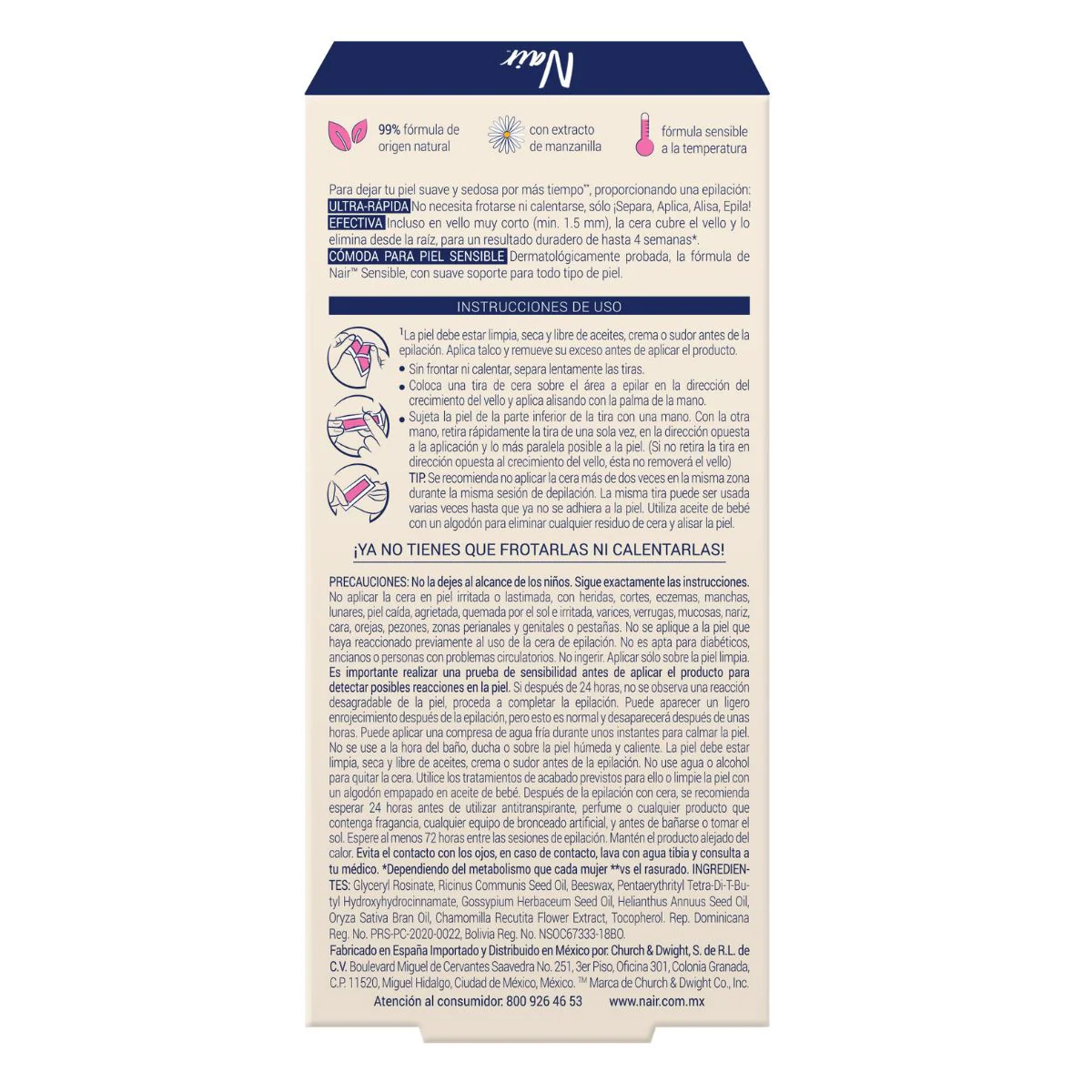 Depilador Nair Fac C-Fria Sensible Con 36 Tiras - Image 3