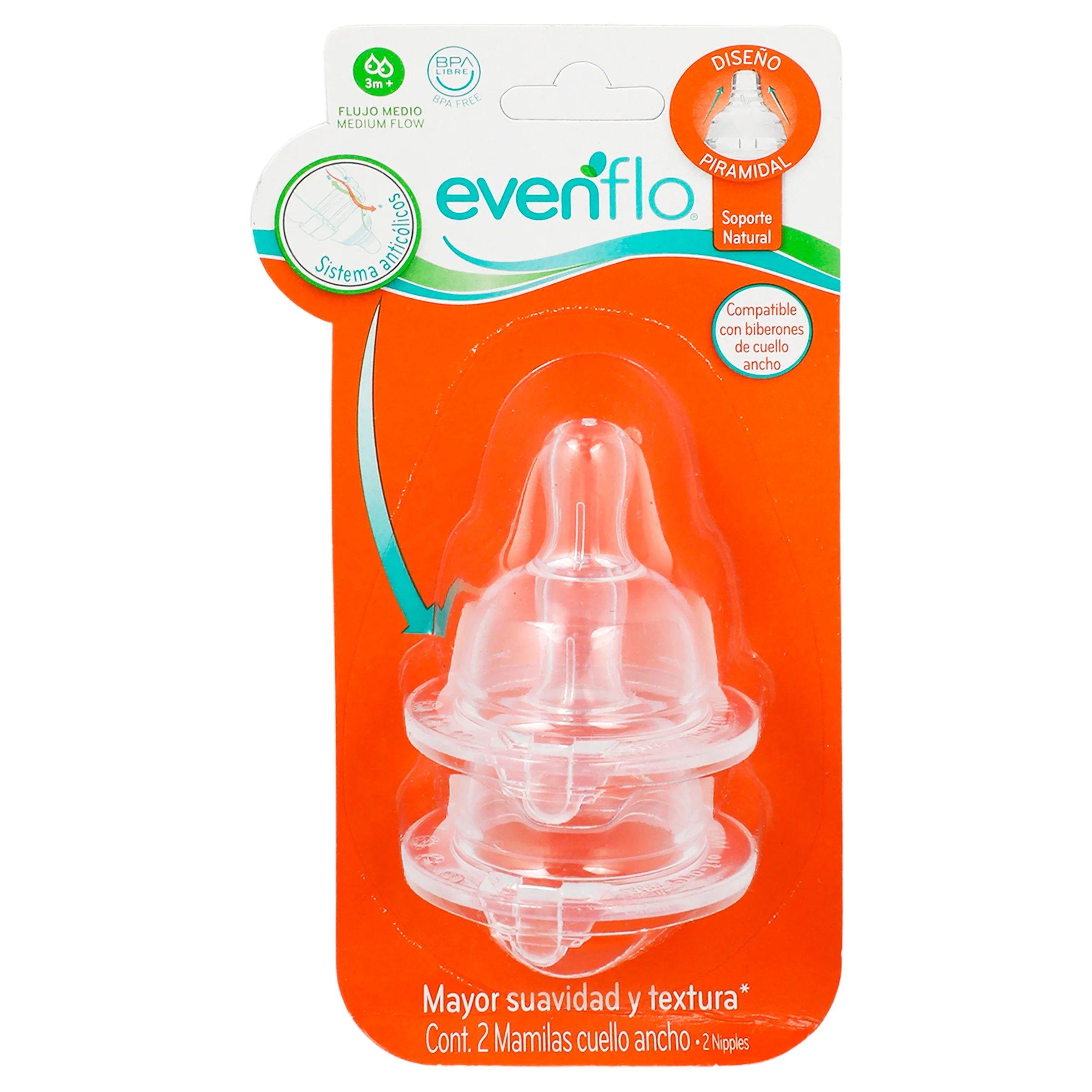 Mamila Evenflo Silicon Fluido Mediano Con 2