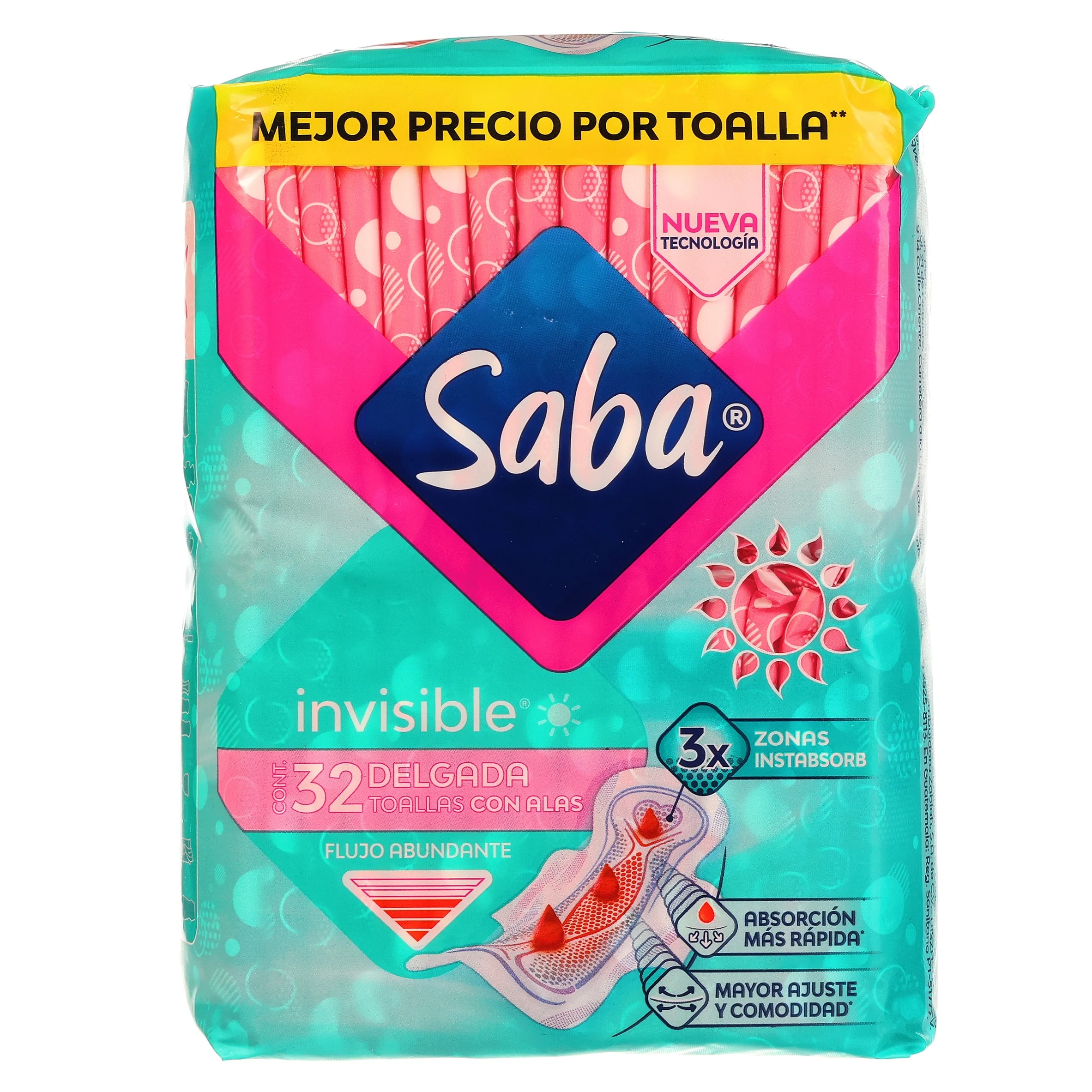 Toallas Sanitarias Saba Invisible Delgada Con 32 Piezas