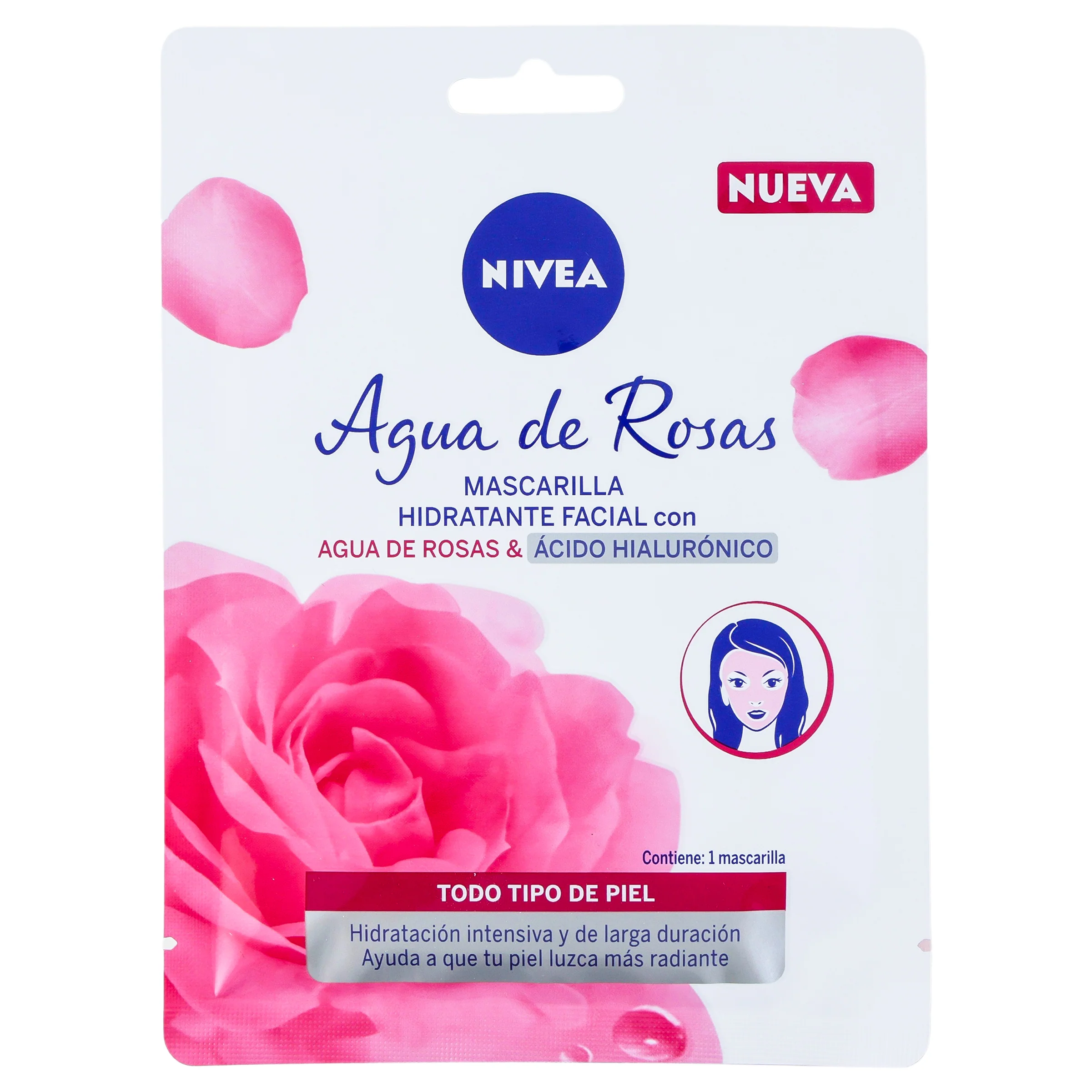 Mascarillaarilla Nivea Agua Rosas & Acido Hialuronico 1 Pza