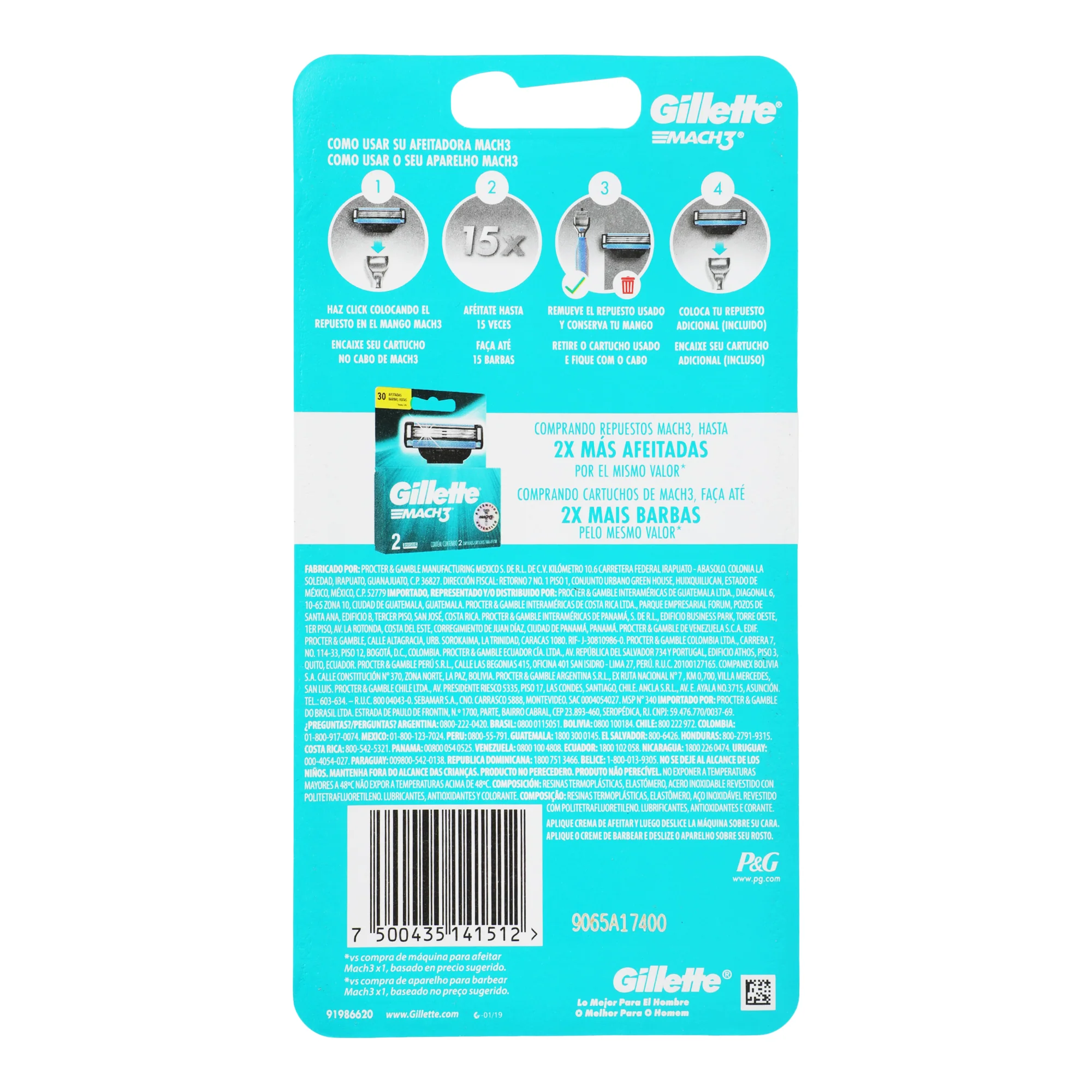 Rastrillo Gtte Mach3 Acqua Grip+1Cart - Image 2