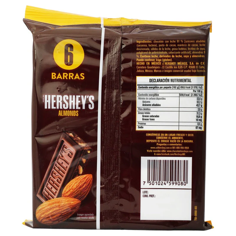 Chocolate Hersheys Almonds Con 6 Barras 27 G