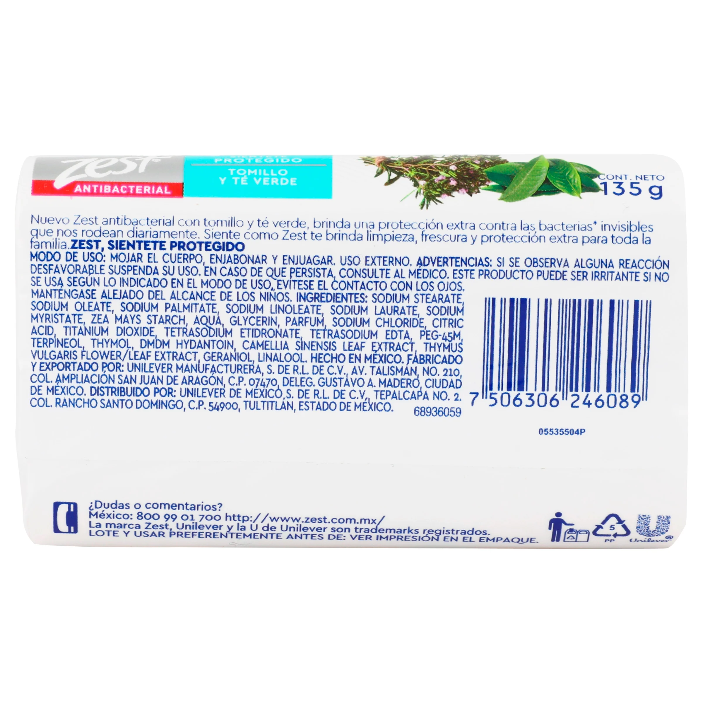 Jabon Zest Antibacterial Tomillo Y Te Verde 135 G - Image 7