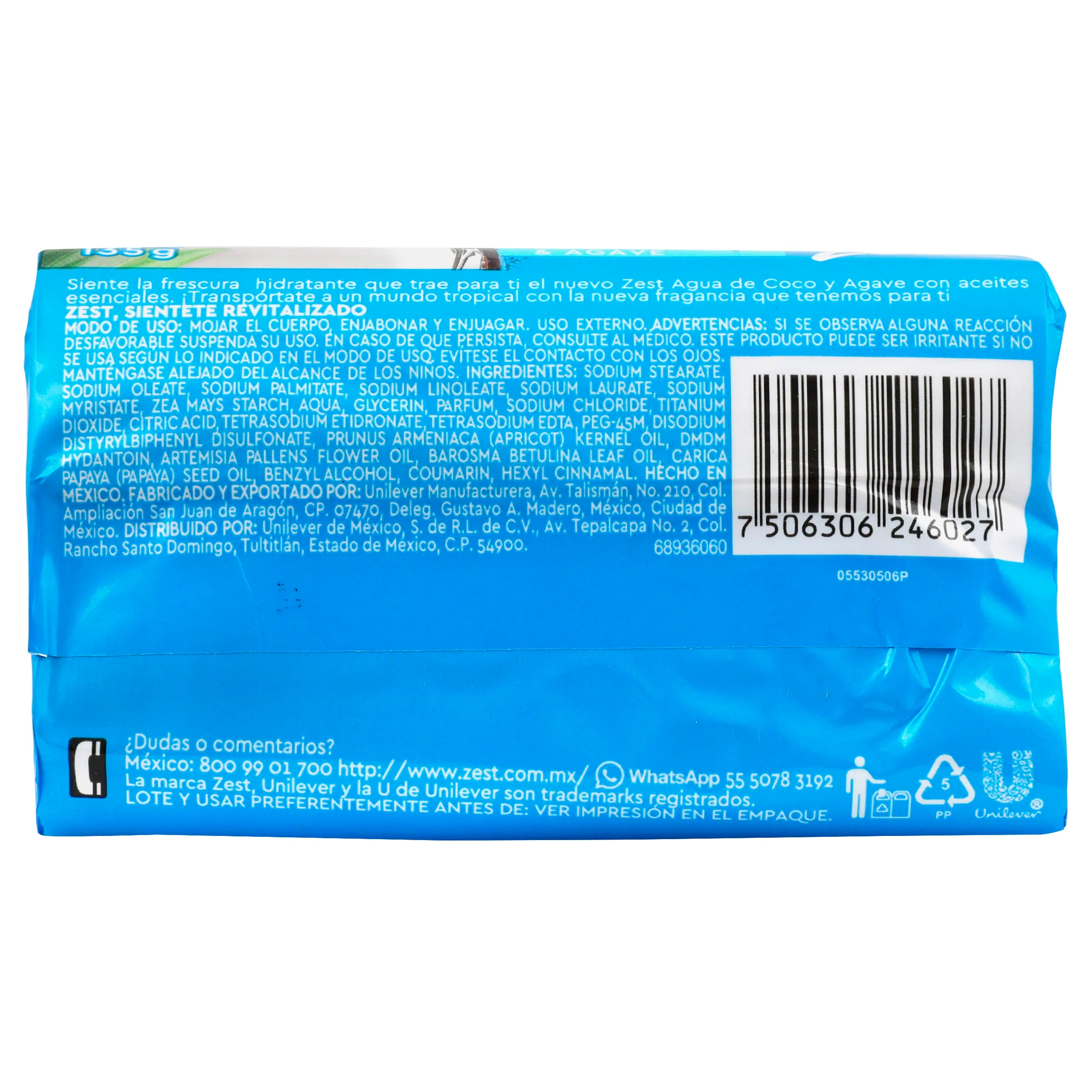 Jabon Zest Agua De Coco Y Agave 135 G - Image 7