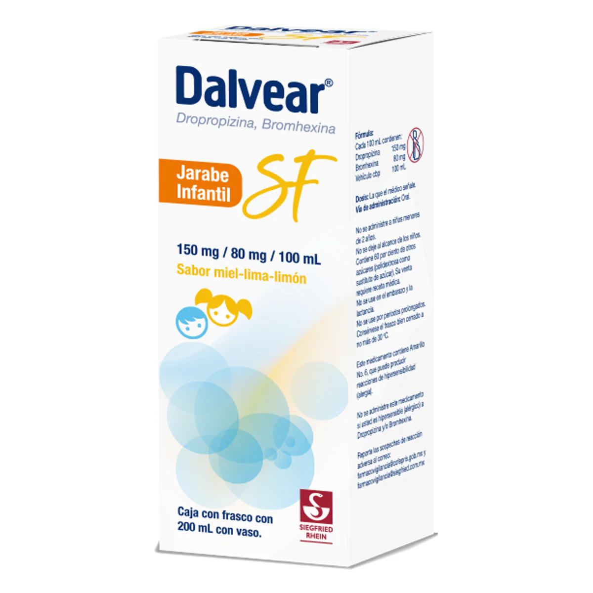 Dalvear Sf Infantil 150 Mg / 80 Mg - Jarabe Sabor Miel Y Lima Limón 200 Ml (Dropropizina Y Bromhexin - Image 2