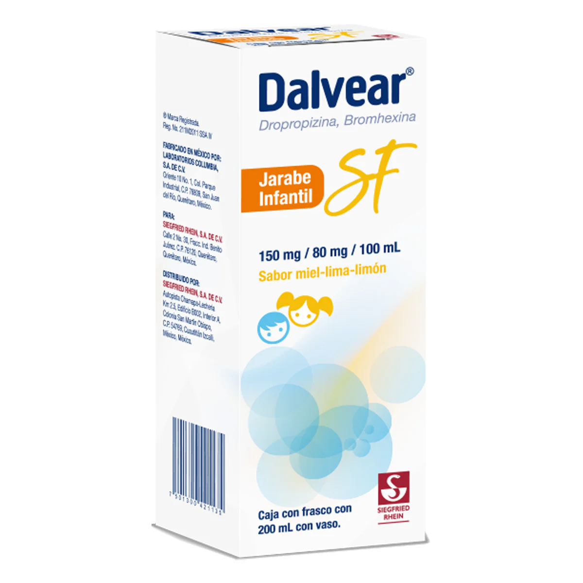 Dalvear Sf Infantil 150 Mg / 80 Mg - Jarabe Sabor Miel Y Lima Limón 200 Ml (Dropropizina Y Bromhexin - Image 3