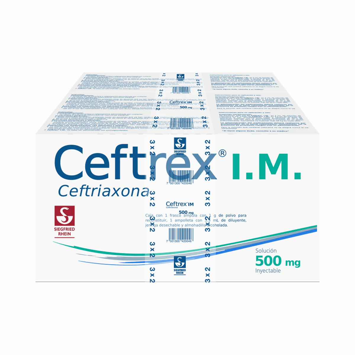 Ceftrex Im 500 Mg - Ampolletas Y Vial Para 3 Inyecciones (Ceftriaxona)