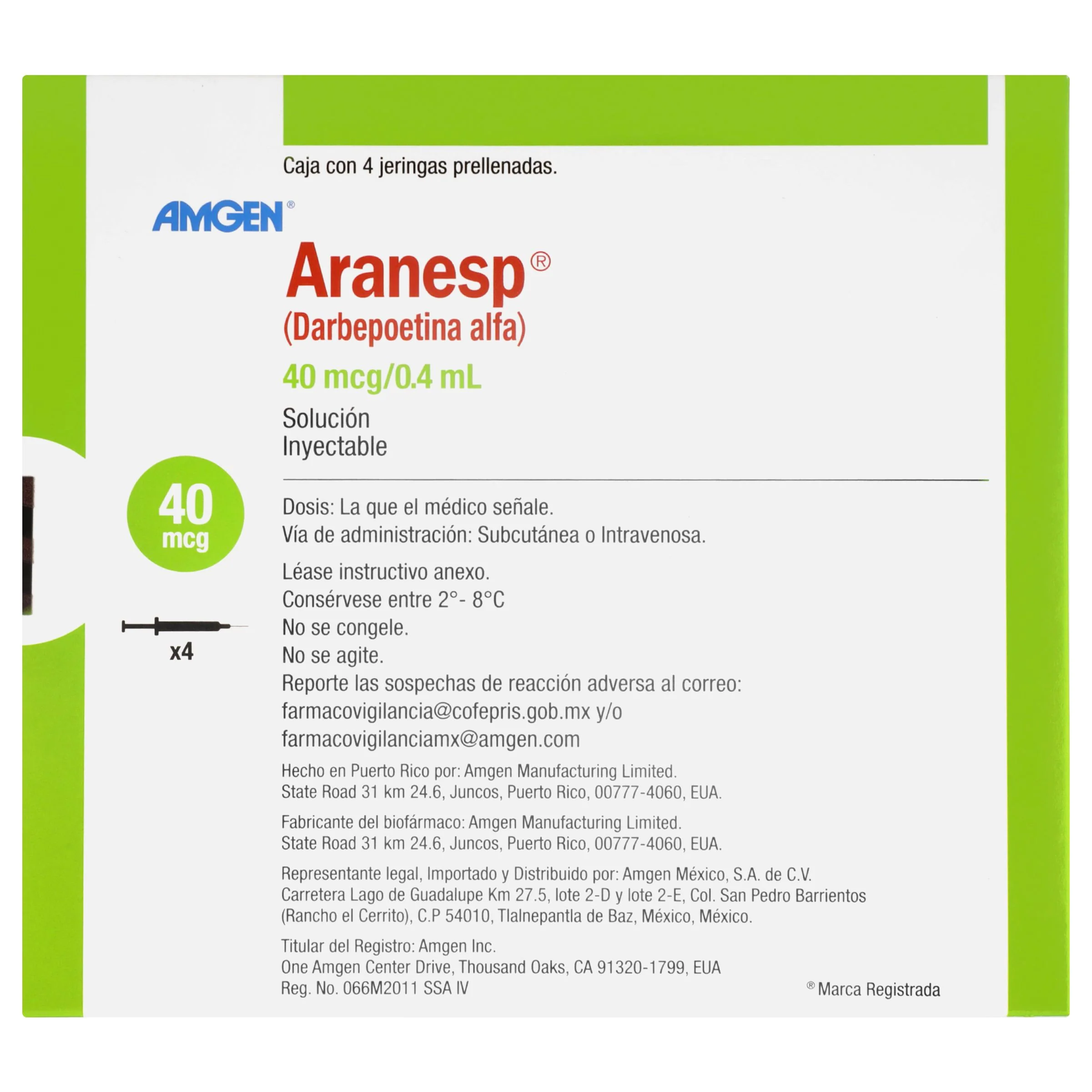 Aranesp 40 Mcg/0.4 Ml Con 4 Jeringas Prellenadas - Image 6