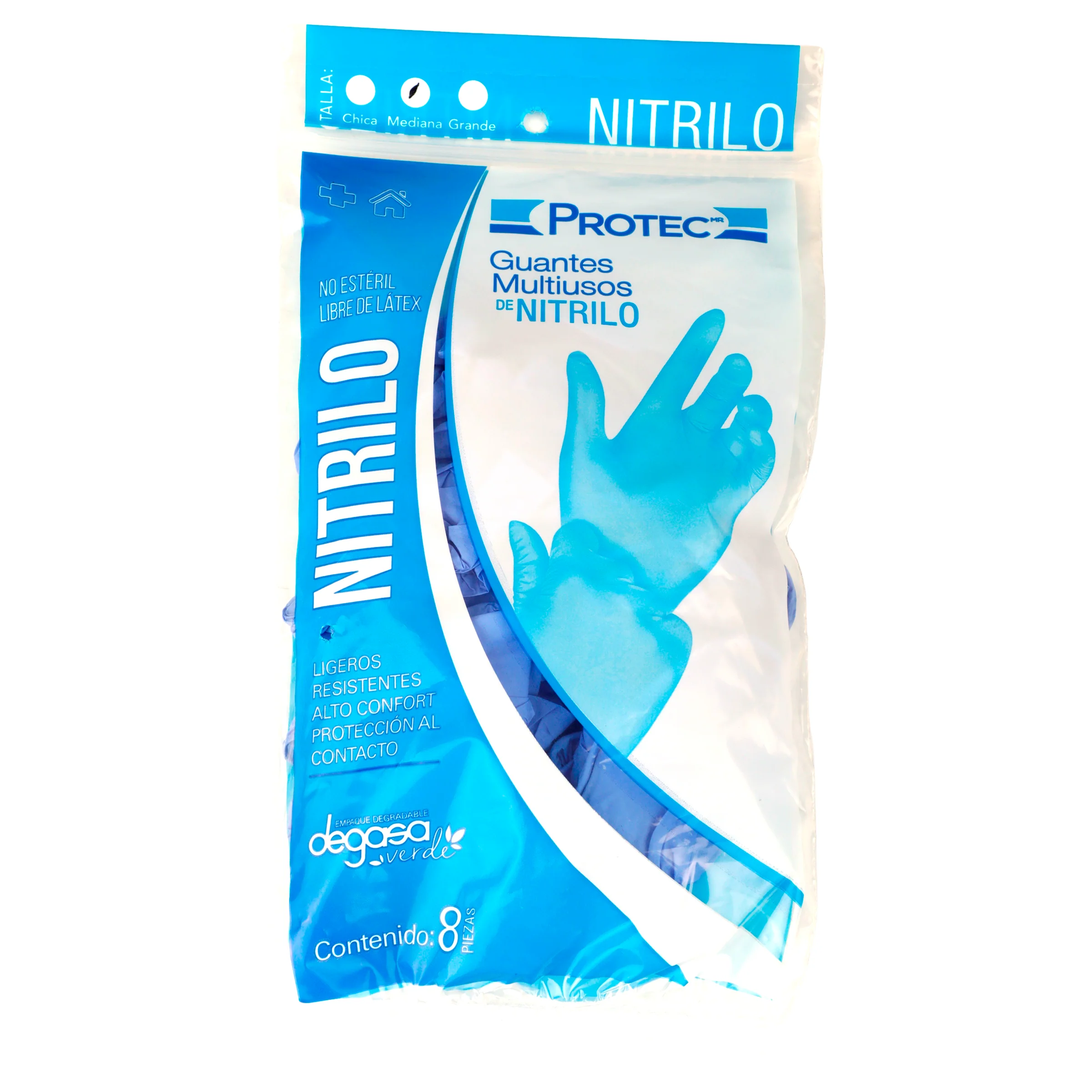 Guante Protec Nitrilo Multiuso Con 8 Piezas