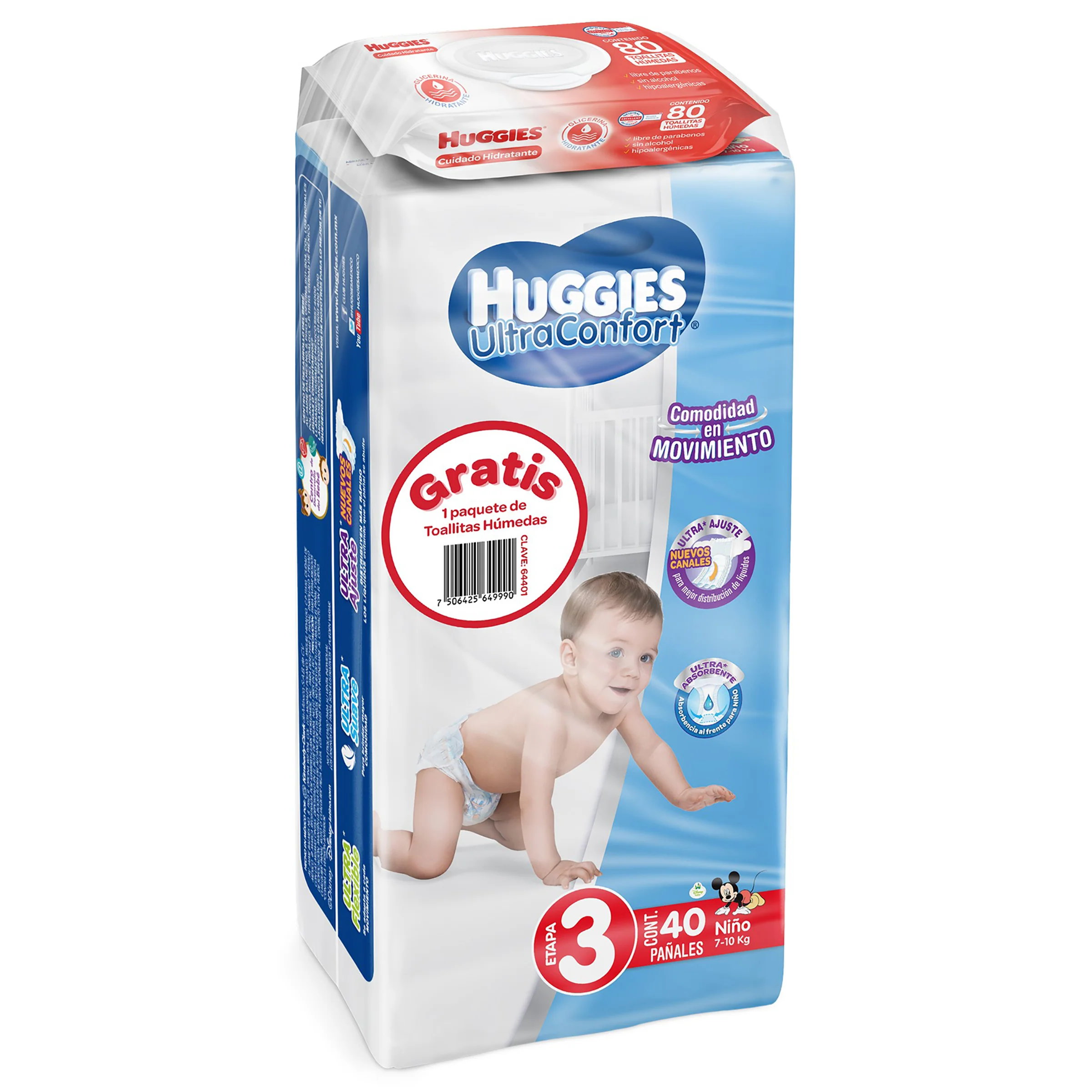 Pañal Huggies Ultra Confort Niño Con 40 Piezas Etapa 3 +Toallitas Humedas - Image 2