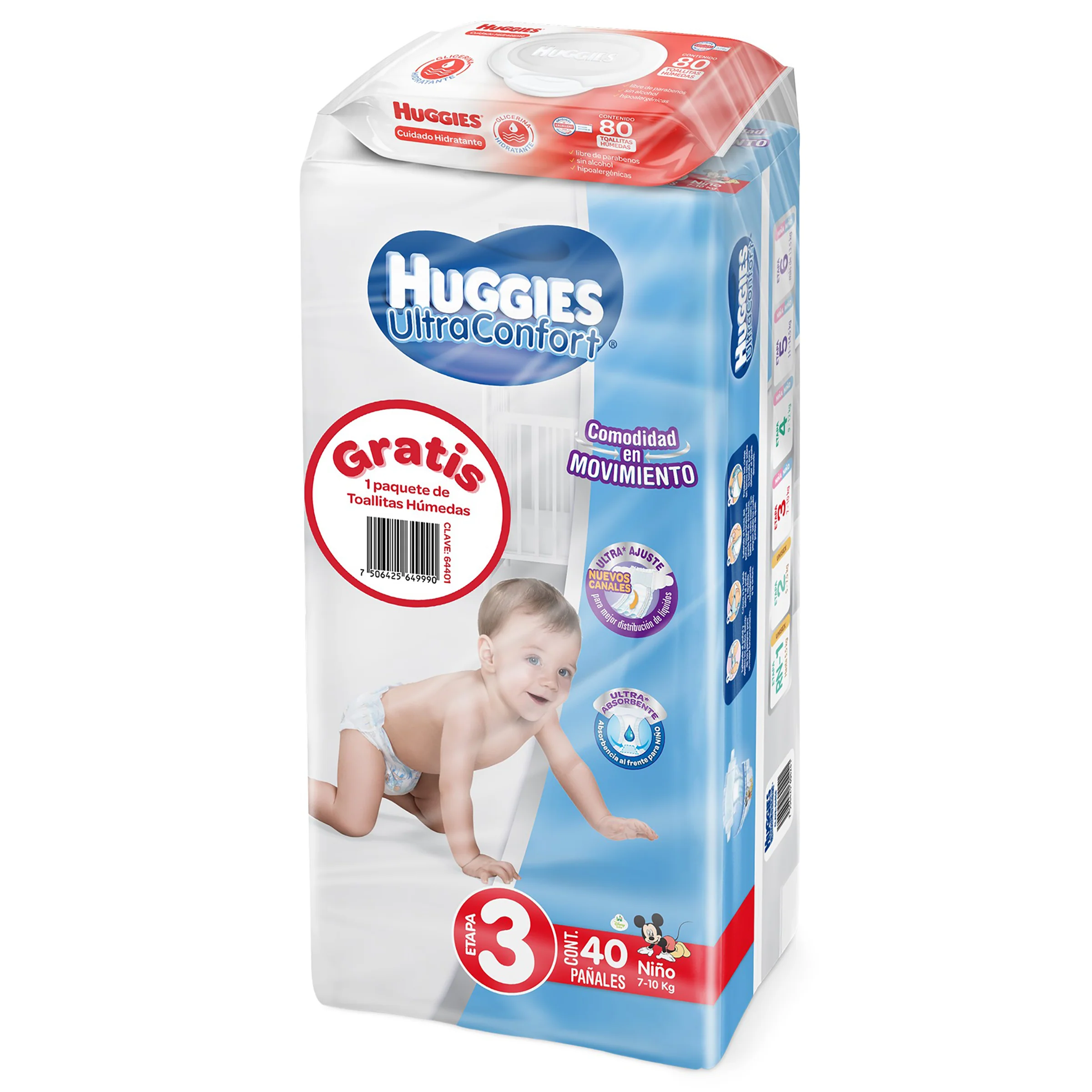 Pañal Huggies Ultra Confort Niño Con 40 Piezas Etapa 3 +Toallitas Humedas - Image 3