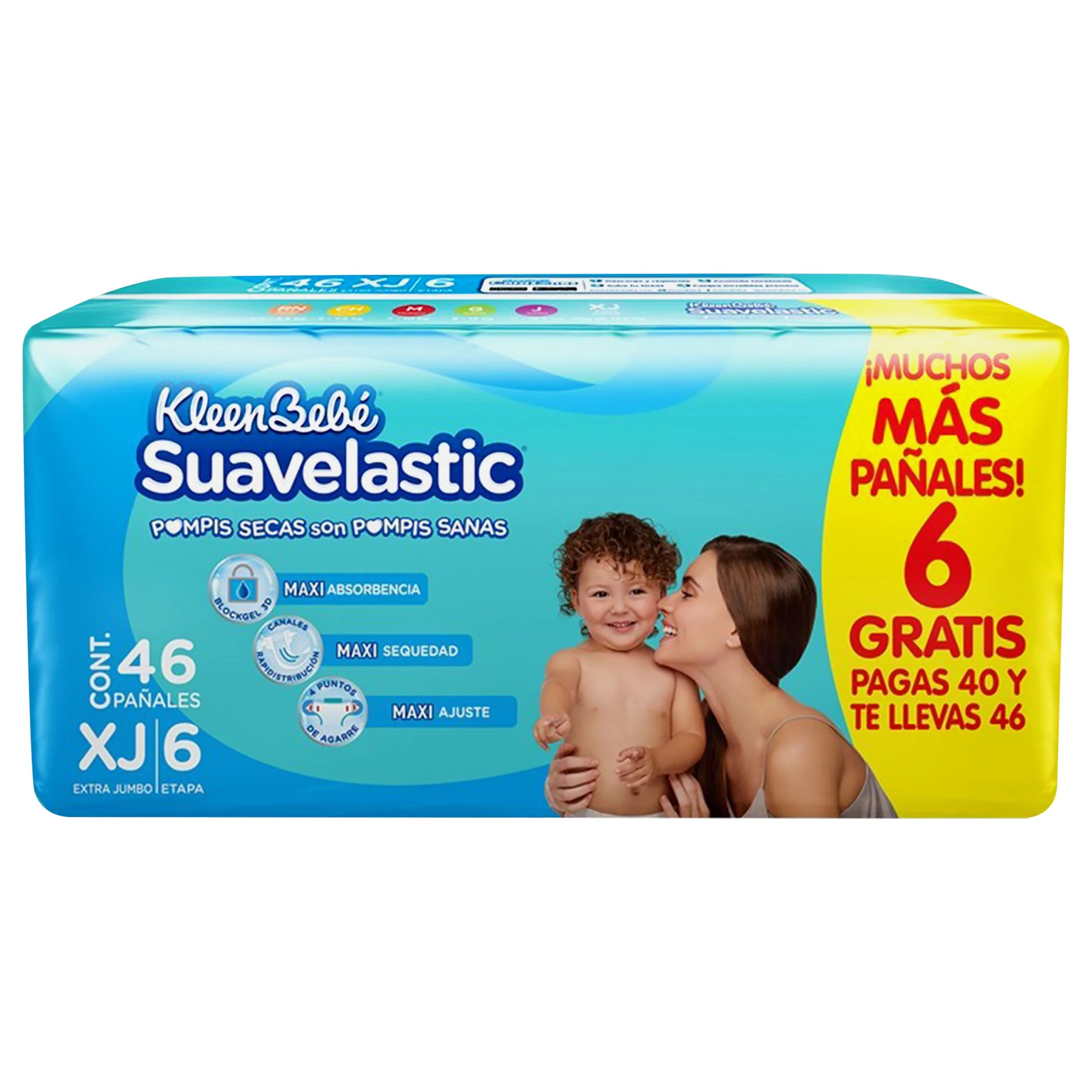 Pañal Kleen Bebe Suavelastic Extra Jumbo Con 40 Piezas+ 6 Etapa 6