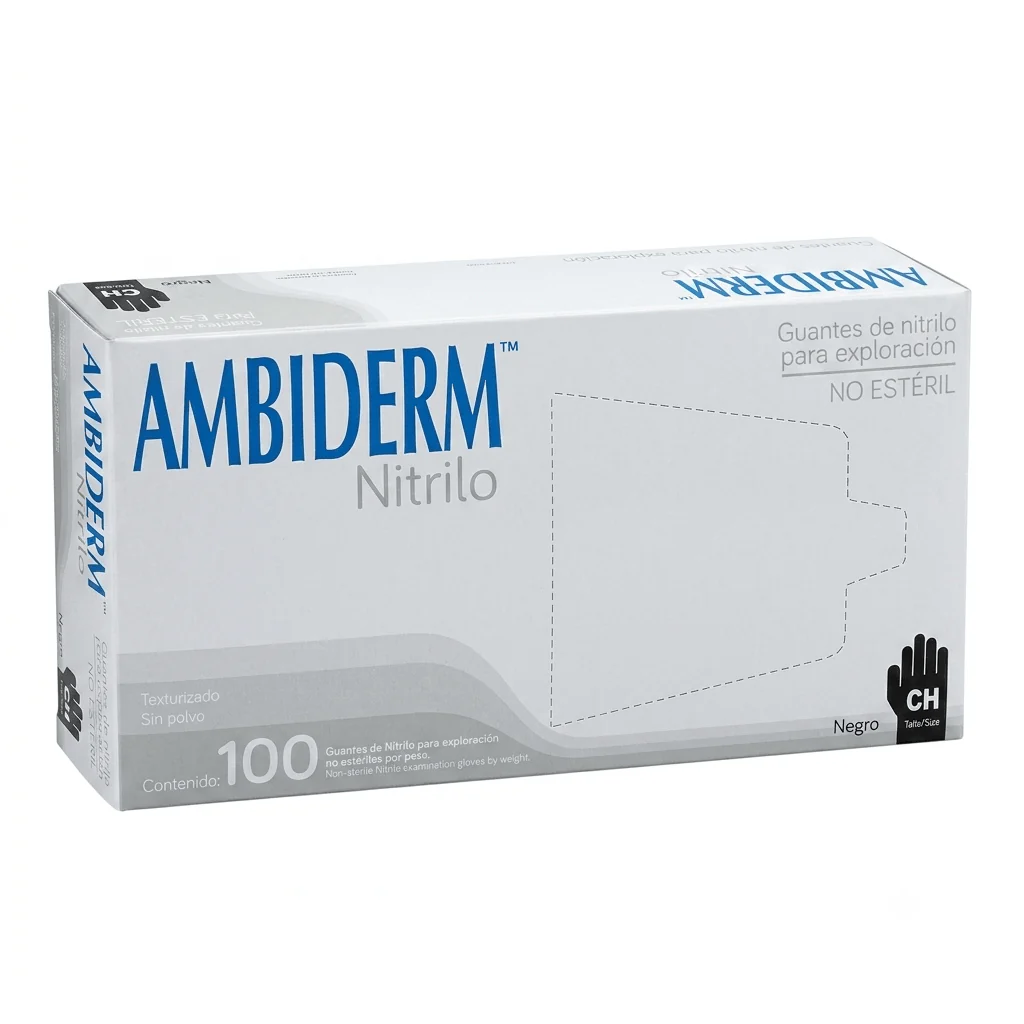 Guantes De Nitrilo Negro Chico Con 100 Ambiderm