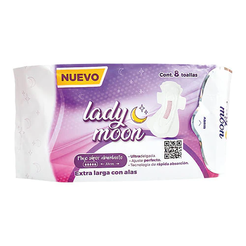 Toallas Sanitarias Lady Moon Extra Larga Con Alas Con 8 Piezas