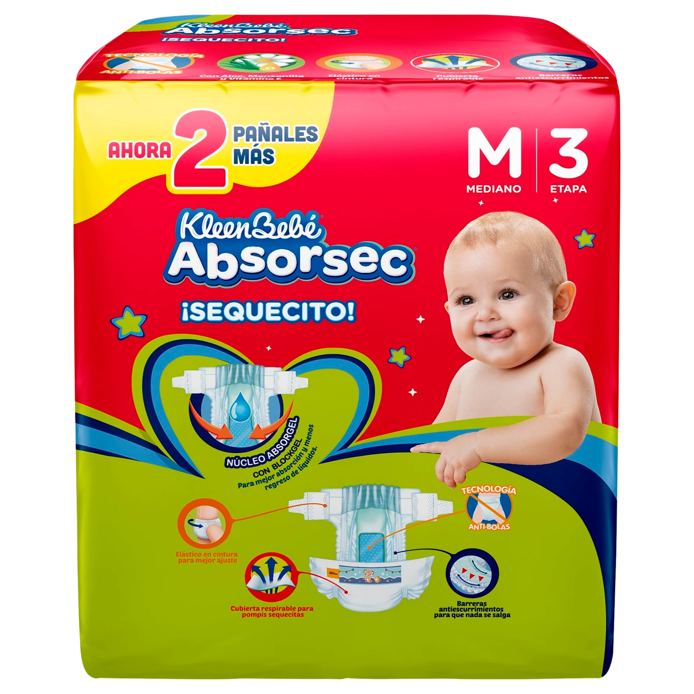 Pañal Kleebebe Absorsec Mediano Con 14 Pzas