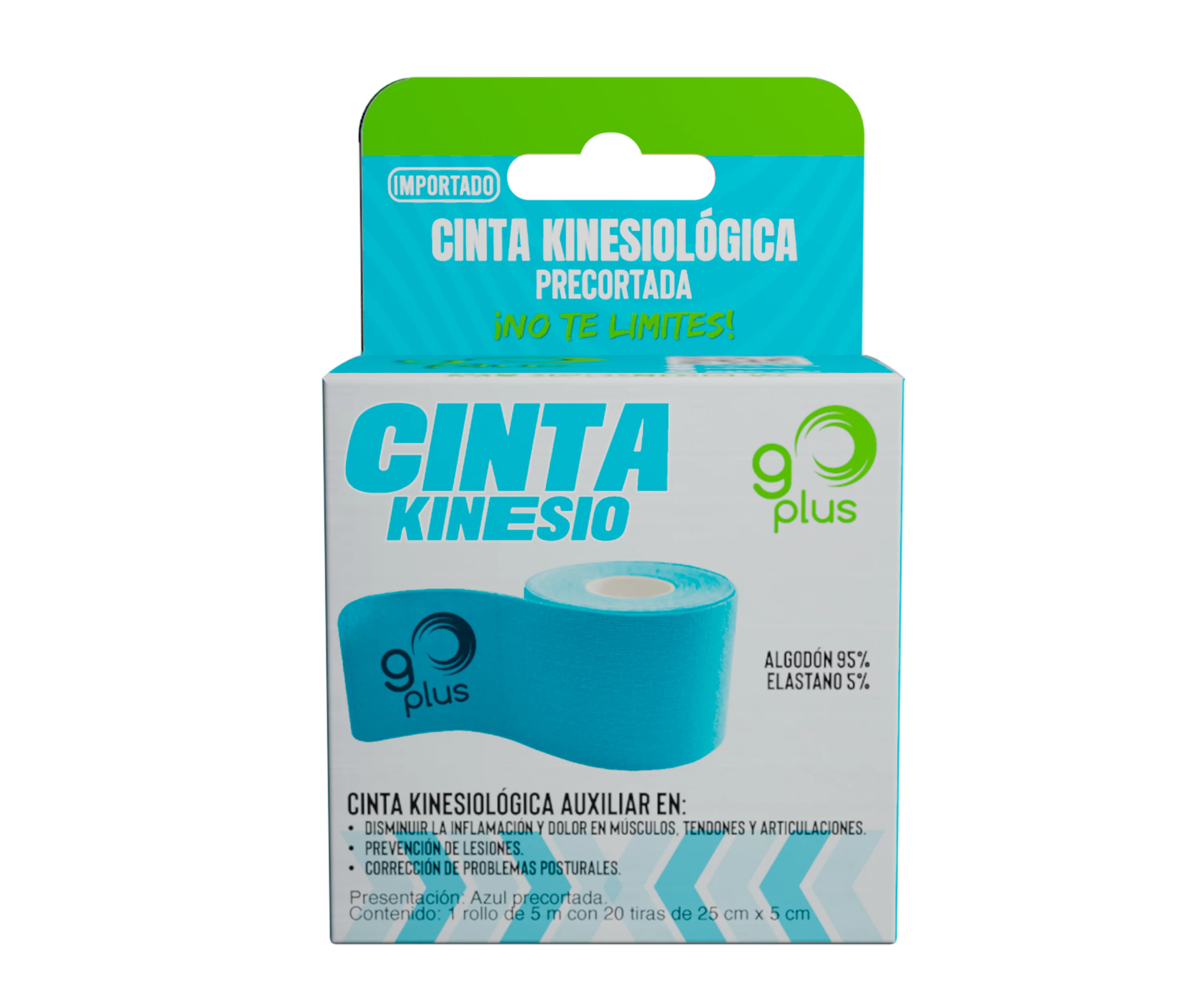 Cinta Kinesiologica Go Plus Azul Rollo 5 Cm 20 Tiras