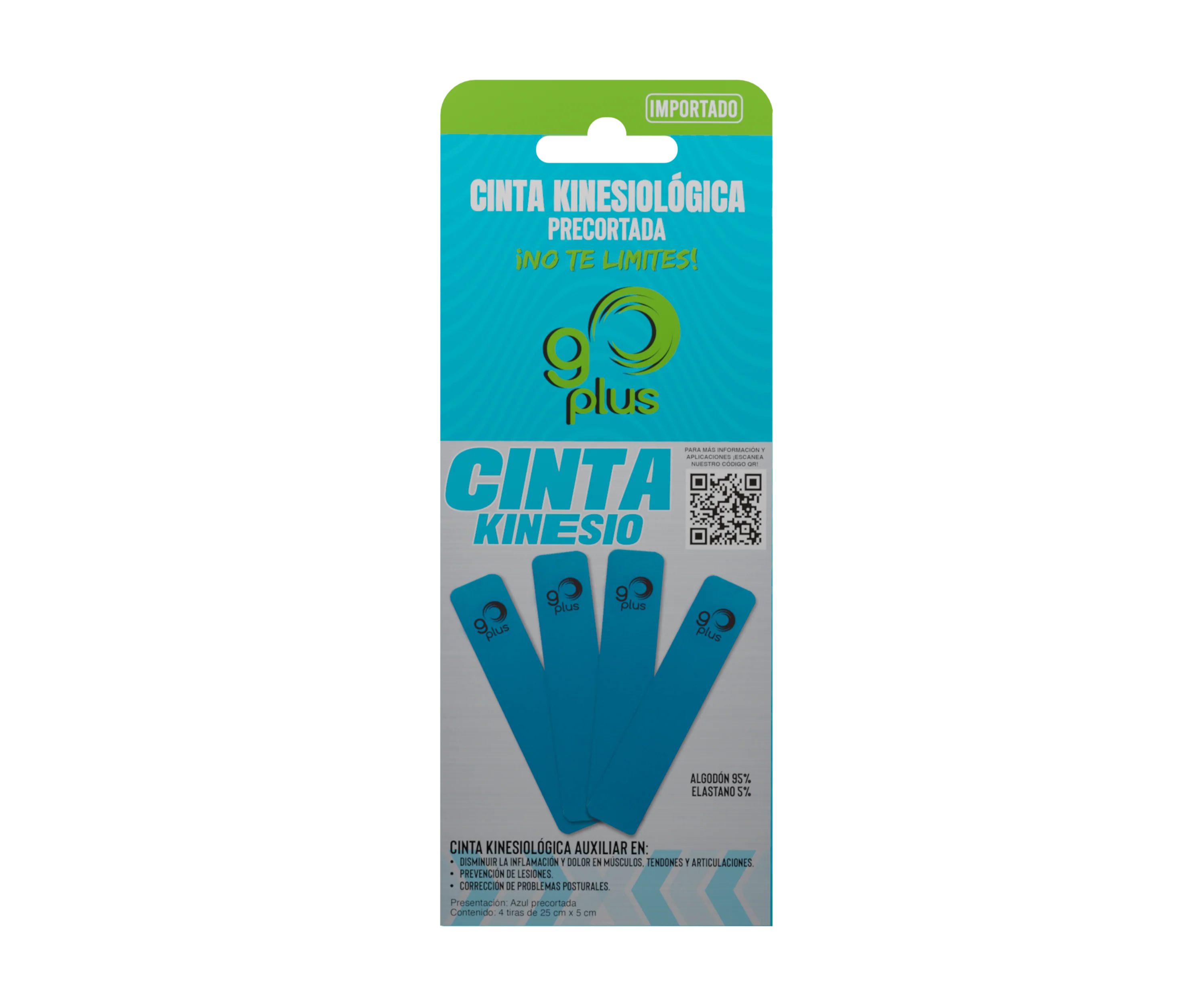 Cinta Kinesiologica Go Plus Azul Con 4 Tiras