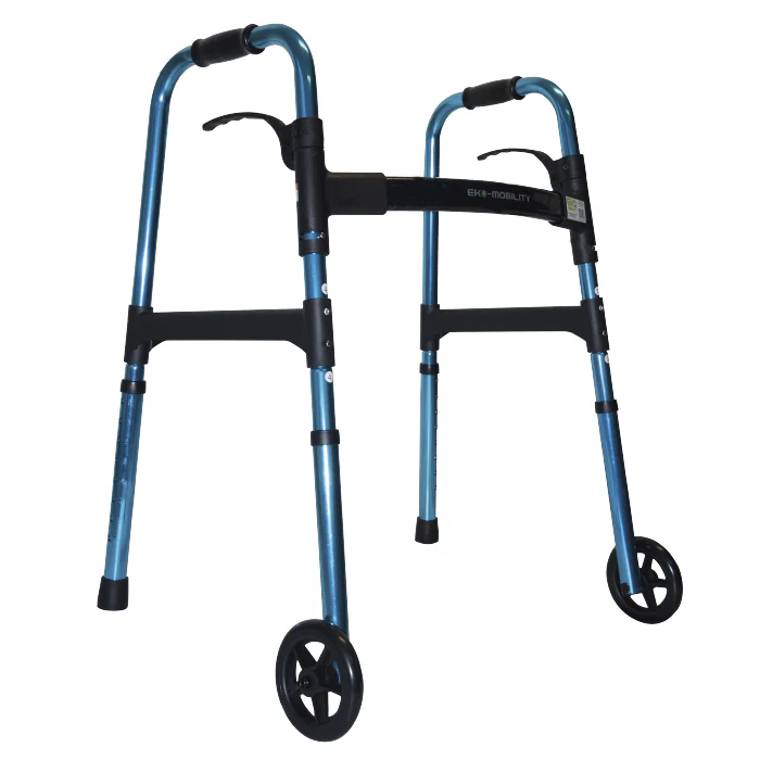 Ea200702M Andadera Con Ruedas Kd Azul Aluminio Altura Ajustable