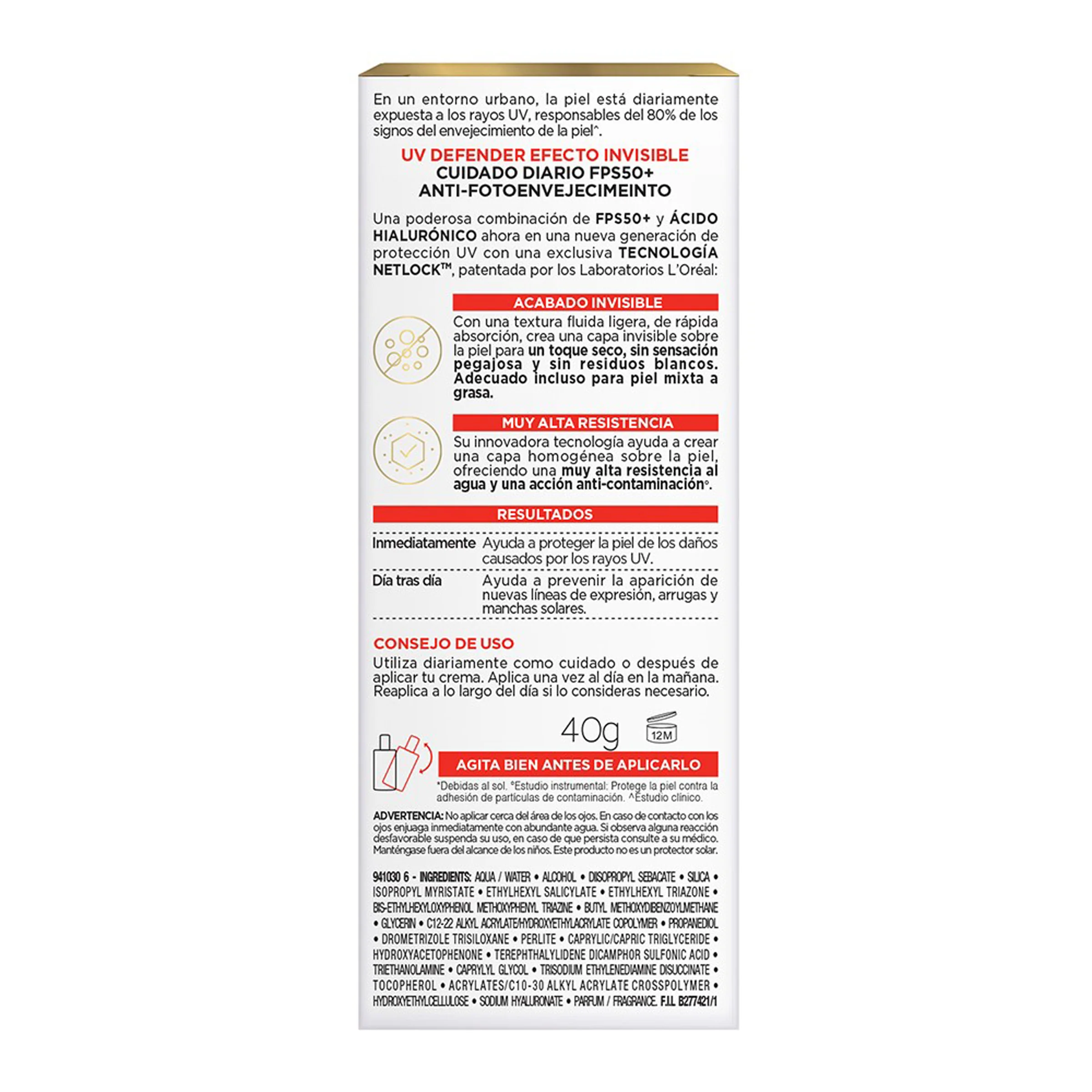 Fluido Invisible Loreal Defender Anti-Fotoenvejecimiento 40 G - Image 3