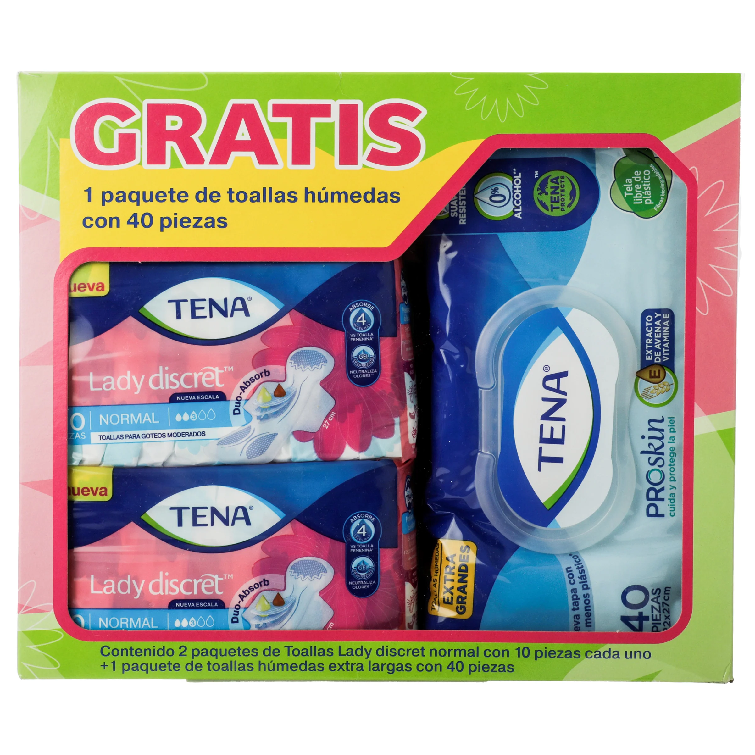 Toallas Sanitarias Tena Lady Con 10 Duo+ Toallitas Humedas