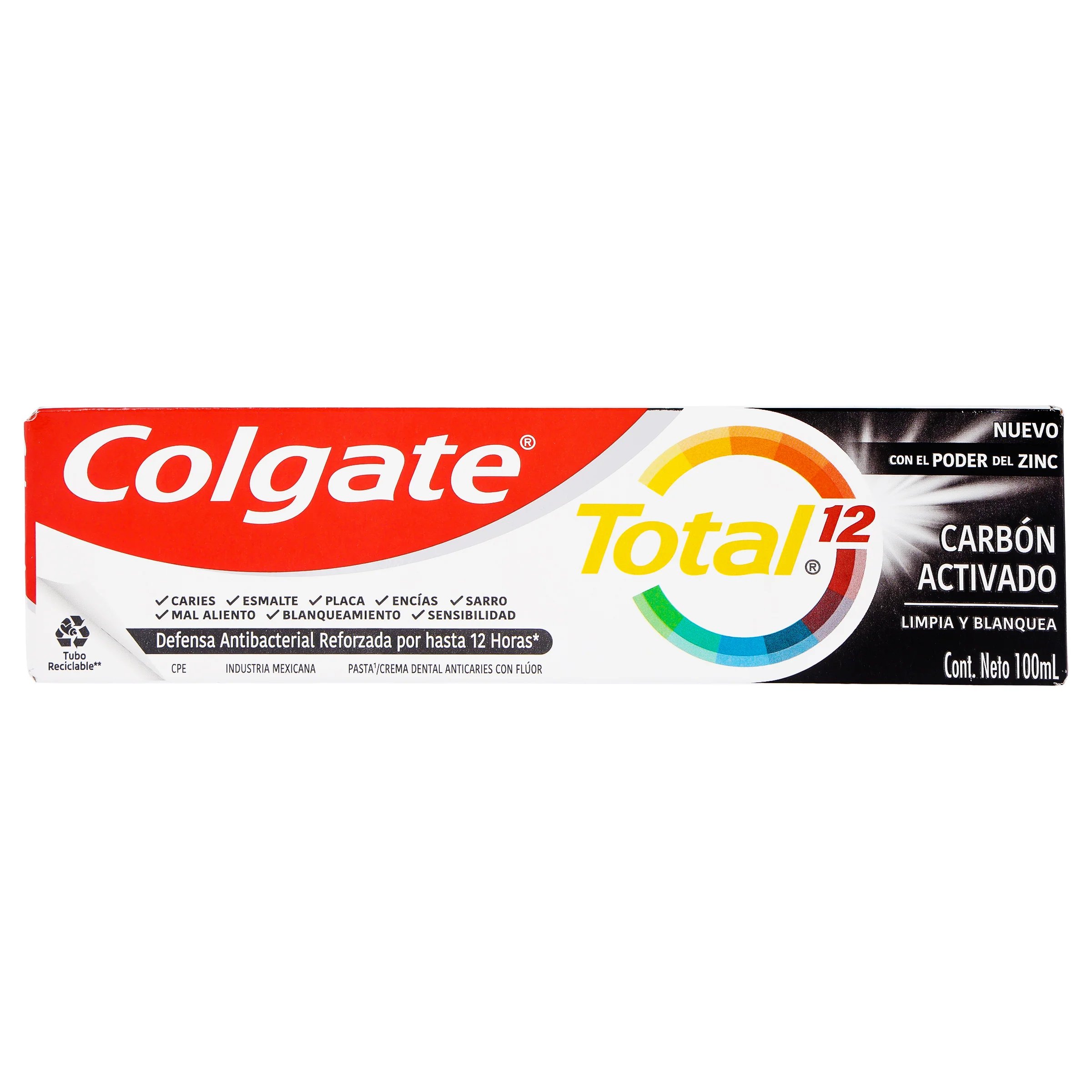 Crema Dental Colgate Total 12 Carbon Activado 100 Ml