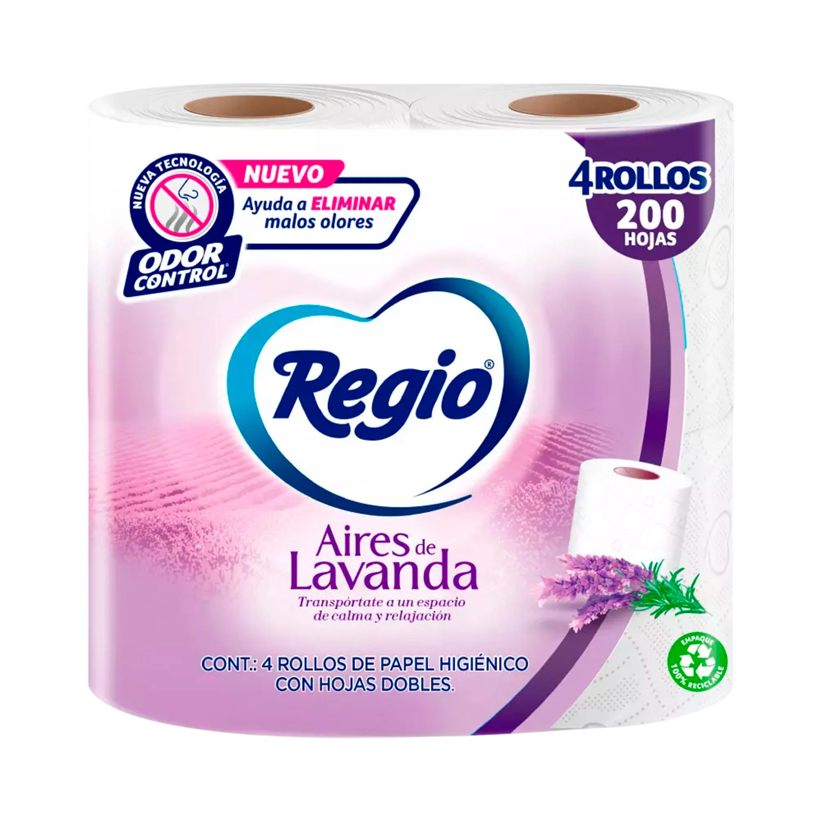 Papel Higienico Regio Aires De Lavanda Con 4 Rollos 200 Hojas Dobles