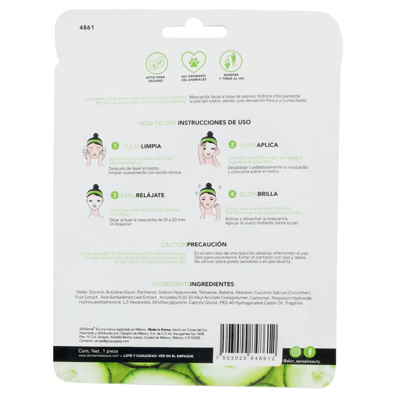 Mascarilla Facial Skin Sense Tela Pepino 25 G