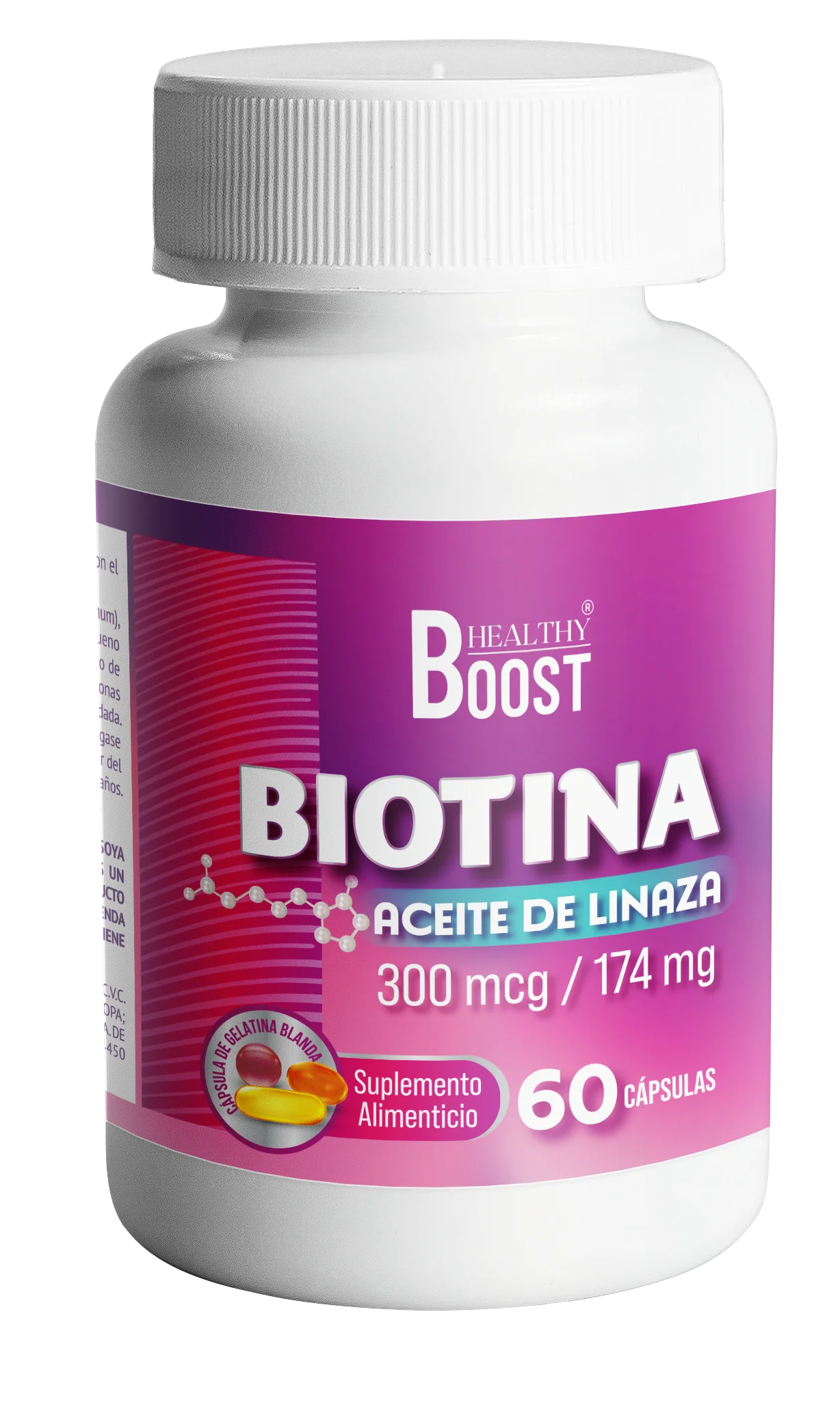 Biotina 300 Mcg + Linaza 180 Mg Con 60 Capsulas Healthy Boost