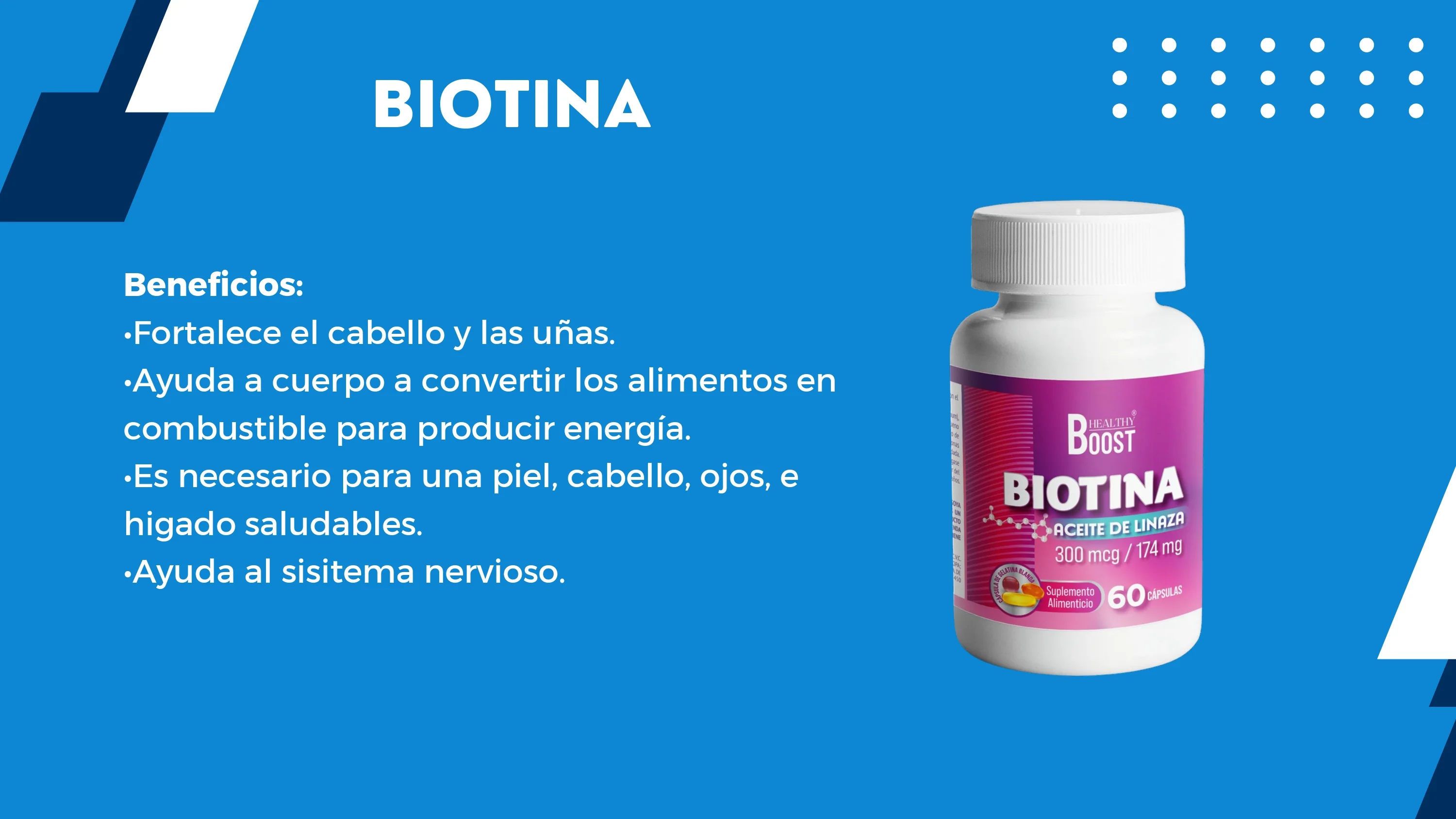 Biotina 300 Mcg + Linaza 180 Mg Con 60 Capsulas Healthy Boost - Image 2