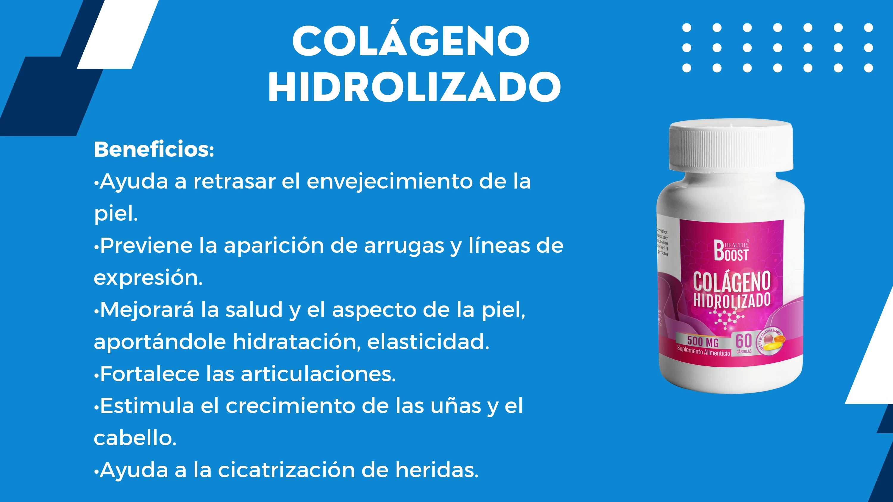 Colageno Hidrolizado 500 Mg Con 60 Capsulas Healthy Boost - Image 2