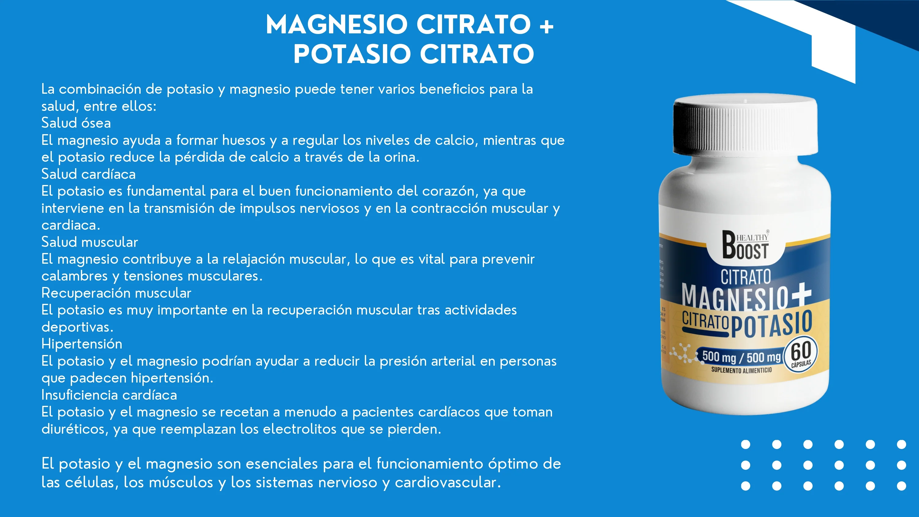 Citrato Magnesio 500 Mg Citrato Potasio 500 Mg Con 60 Capsulas Healthy Boost - Image 2